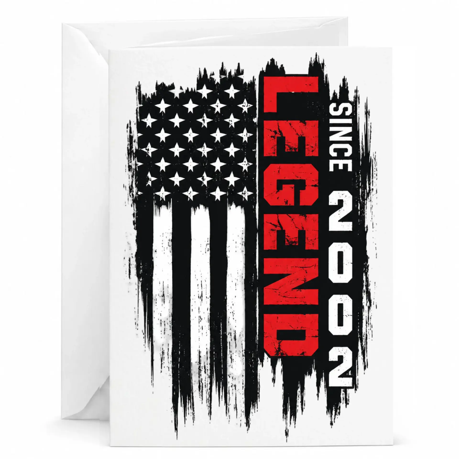 Birthday Card Legend Since 2002 Distressed American Flag Patriotic Design Greeting Card with Matching White Envelope