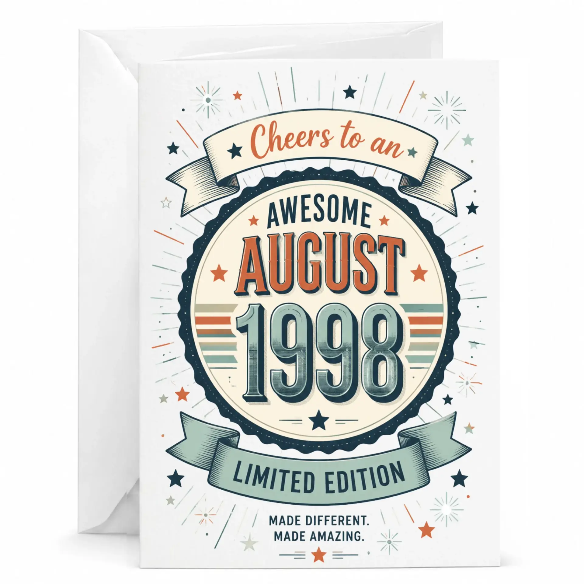 Birthday Card for Born in August 1998 Vintage Limited Edition Milestone Celebration Greeting Card with Matching Envelope