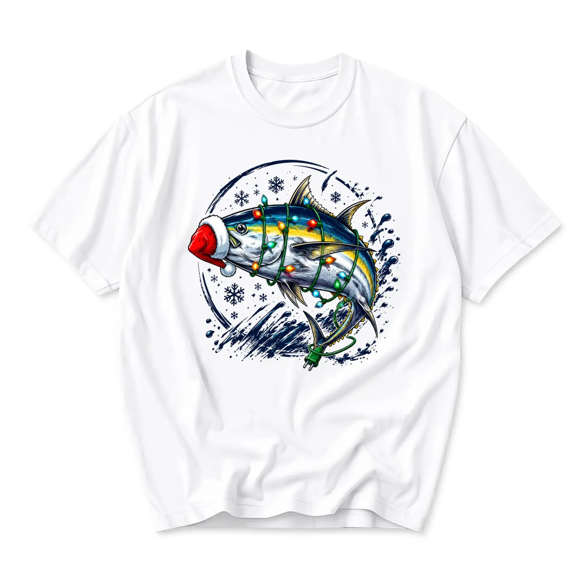 Graphic Tee Christmas Fish Holiday Unisex T-Shirt Seasonal Casual Wear Crew Neck Apparel for Men and Women