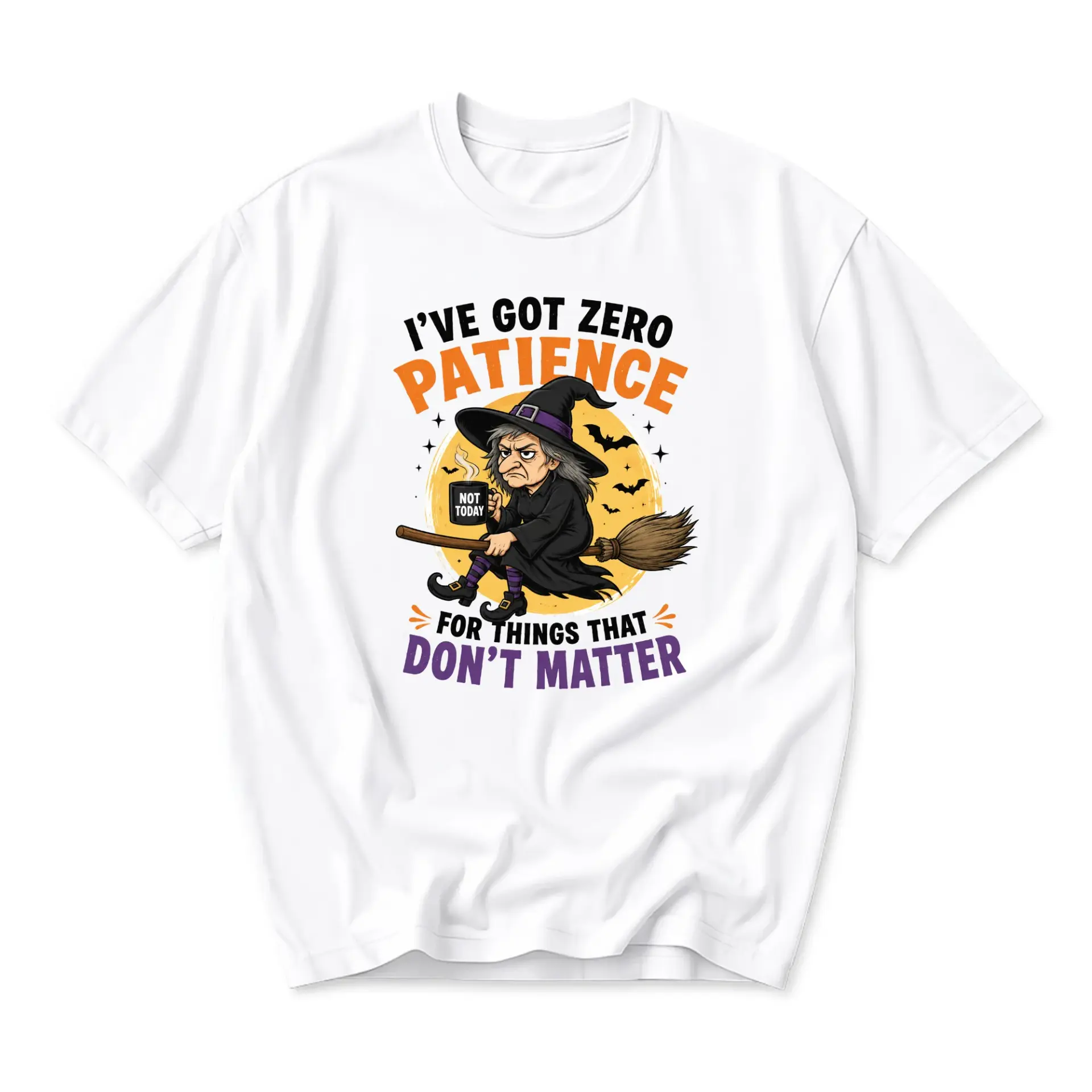Funny Shirt Witch Graphic Tee Unisex Crew Neck Short Sleeve Humor Quote Casual Everyday Apparel for Adults White T-Shirt