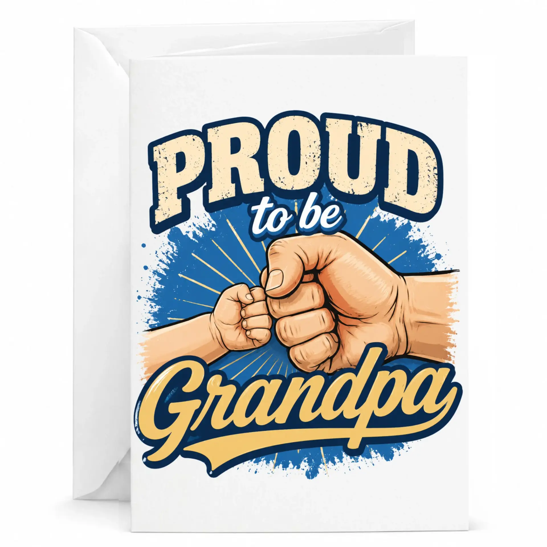 Greeting Card Proud to Be Grandpa Fist Bump Design Premium Folded Note with White Envelope for Family Appreciation