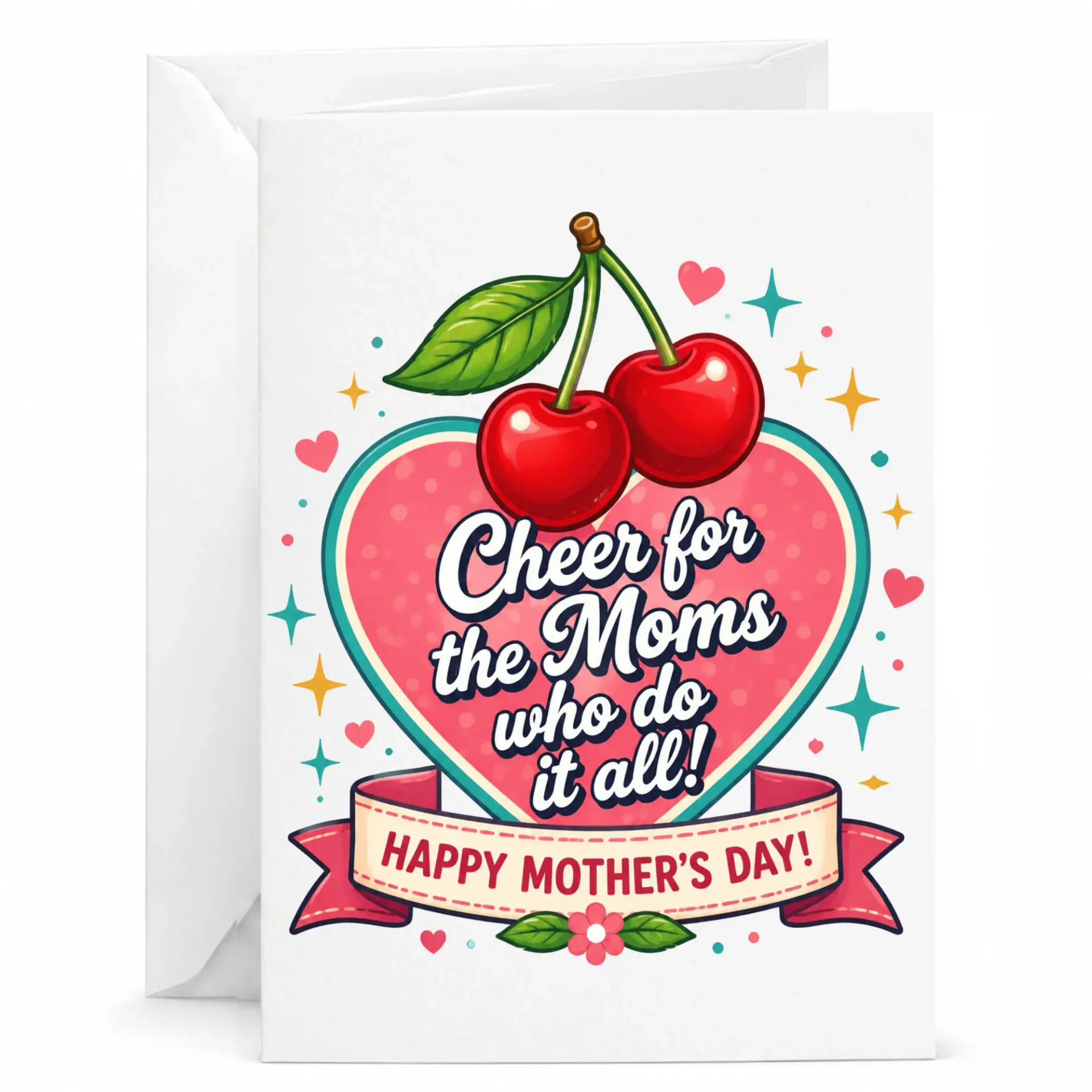 Greeting Card for Mom Sweet Heart Design Happy Mother's Day Inspirational Folded Note with White Envelope