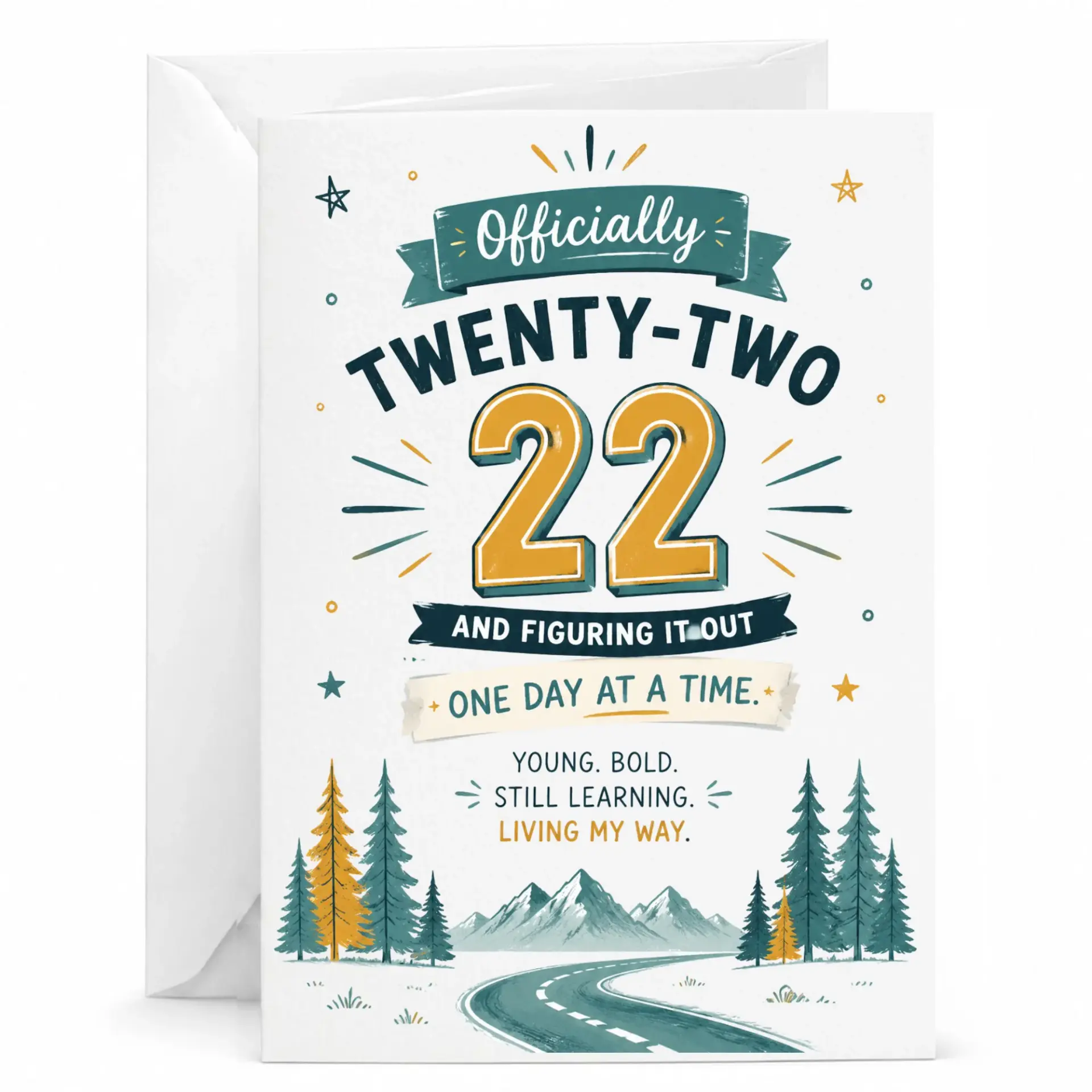 Birthday Card Officially Twenty-Two and Figuring It Out Nature Inspired Greeting Card for Milestone Celebration