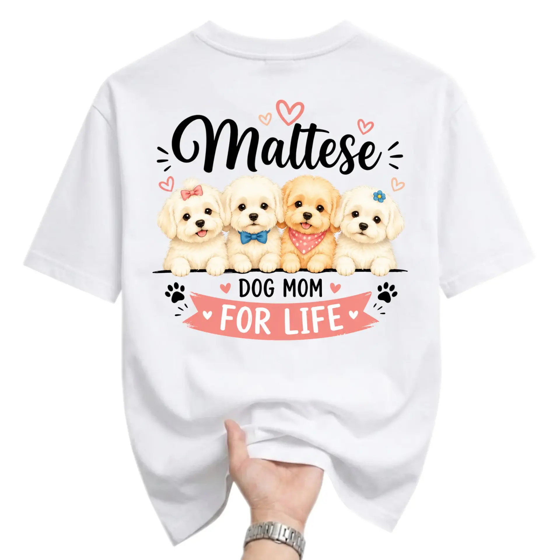 Graphic Tee Maltese Dog Mom Unisex T-Shirt Cute Puppy Illustration Crew Neck Casual Everyday Shirt