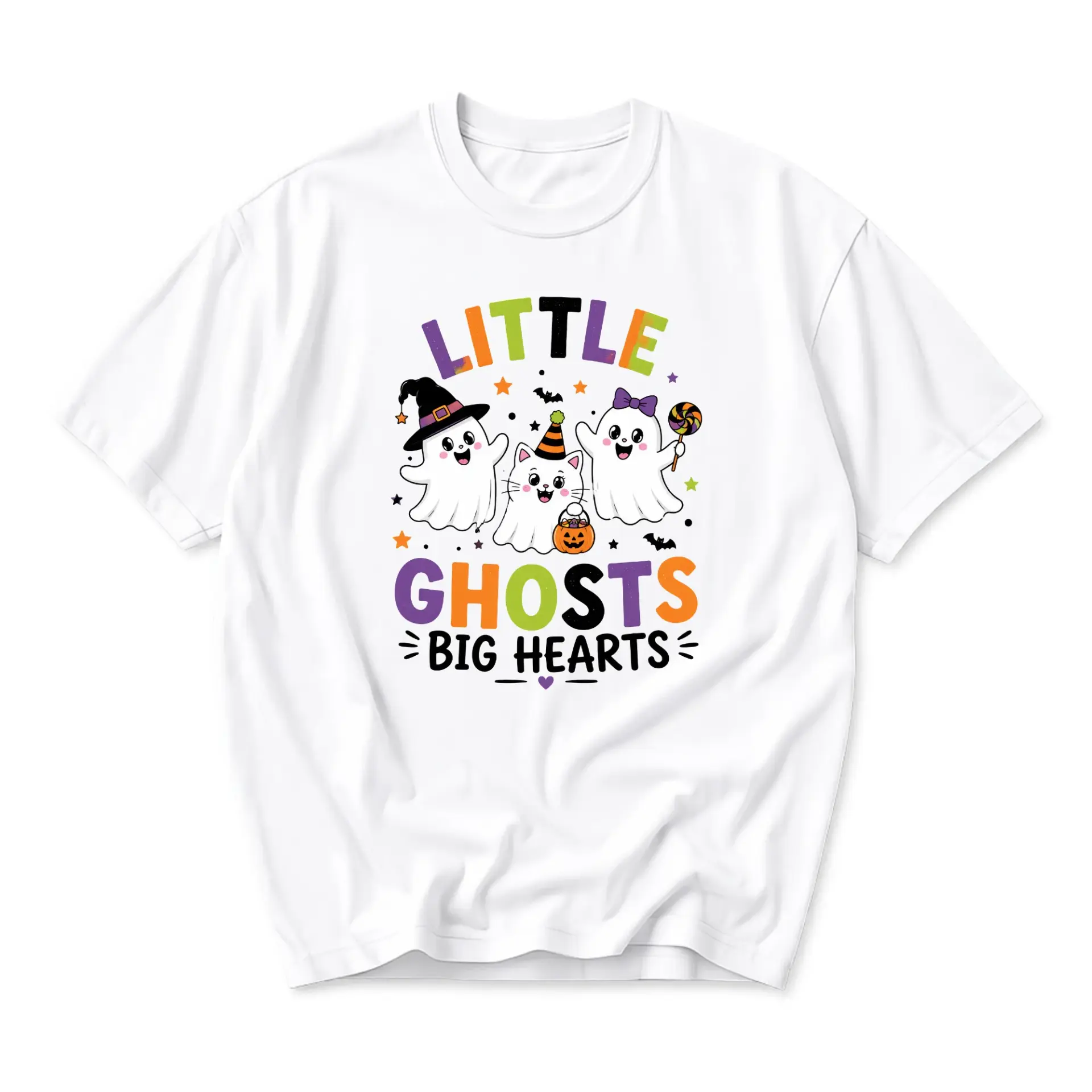Funny Shirt Little Ghosts Big Hearts Graphic Tee Unisex Casual Apparel for Autumn Seasonal Aesthetic Festive Fashion