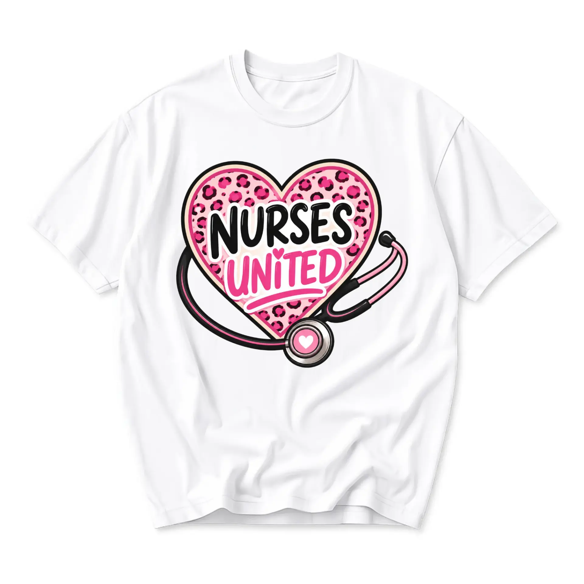 Graphic Tee Nurses United Heart Stethoscope Print Unisex Cotton Casual Crew Neck Short Sleeve Top for Daily Wear
