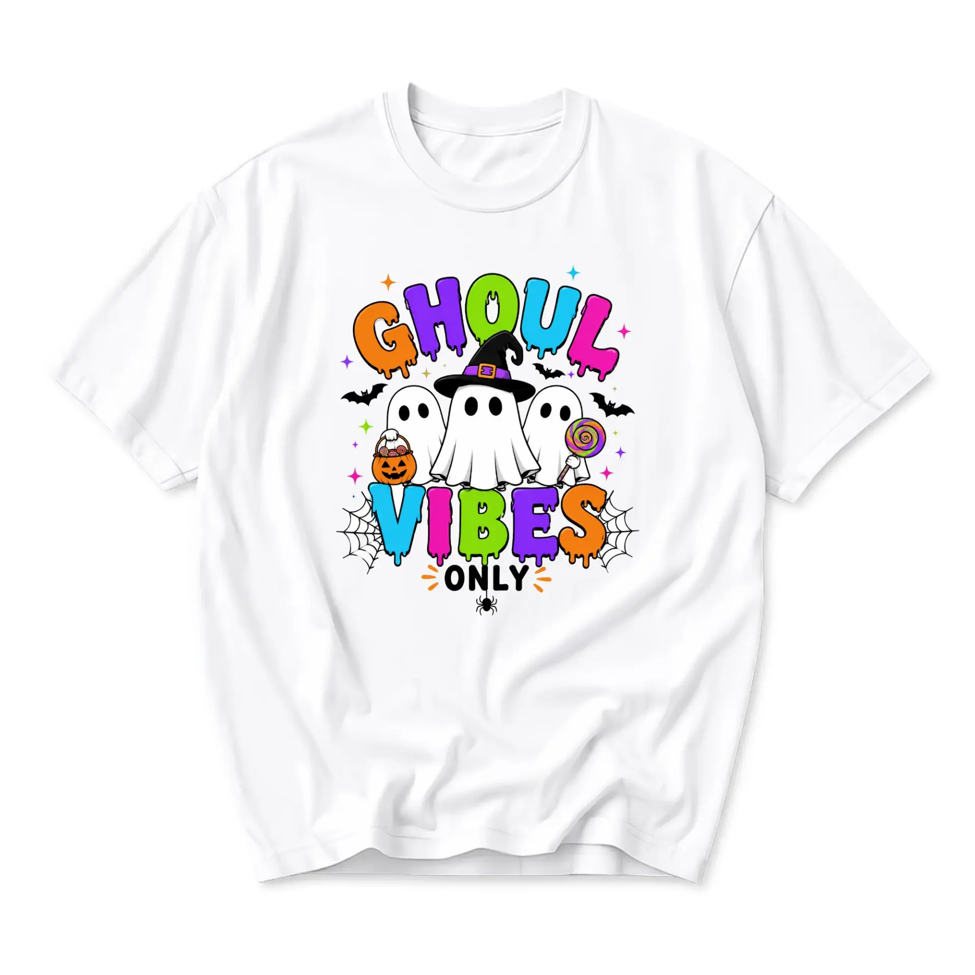 Graphic Tee Ghoul Vibes Only Shirt Cute Spooky Season Apparel for Casual Wear and Fun Seasonal Holiday Outfits