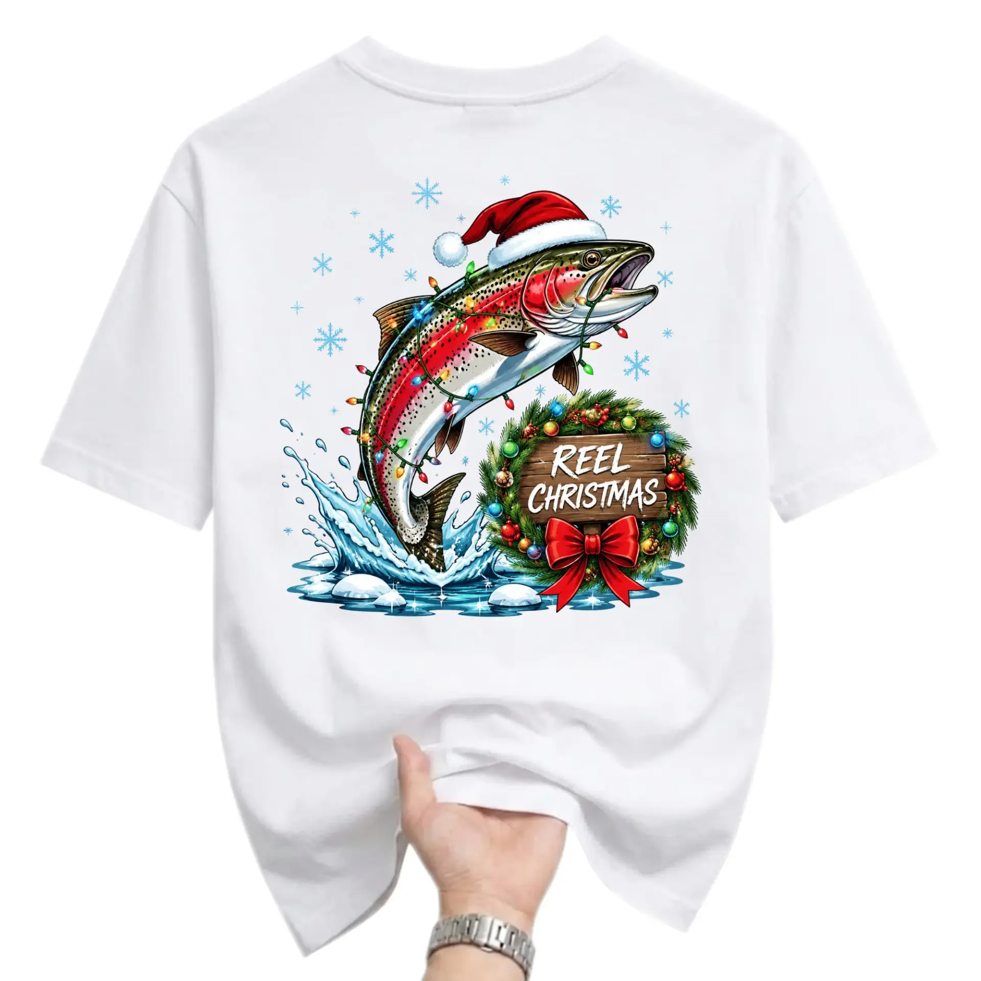 Funny Shirt Reel Christmas Fishing Graphic Tee Holiday Season Wildlife