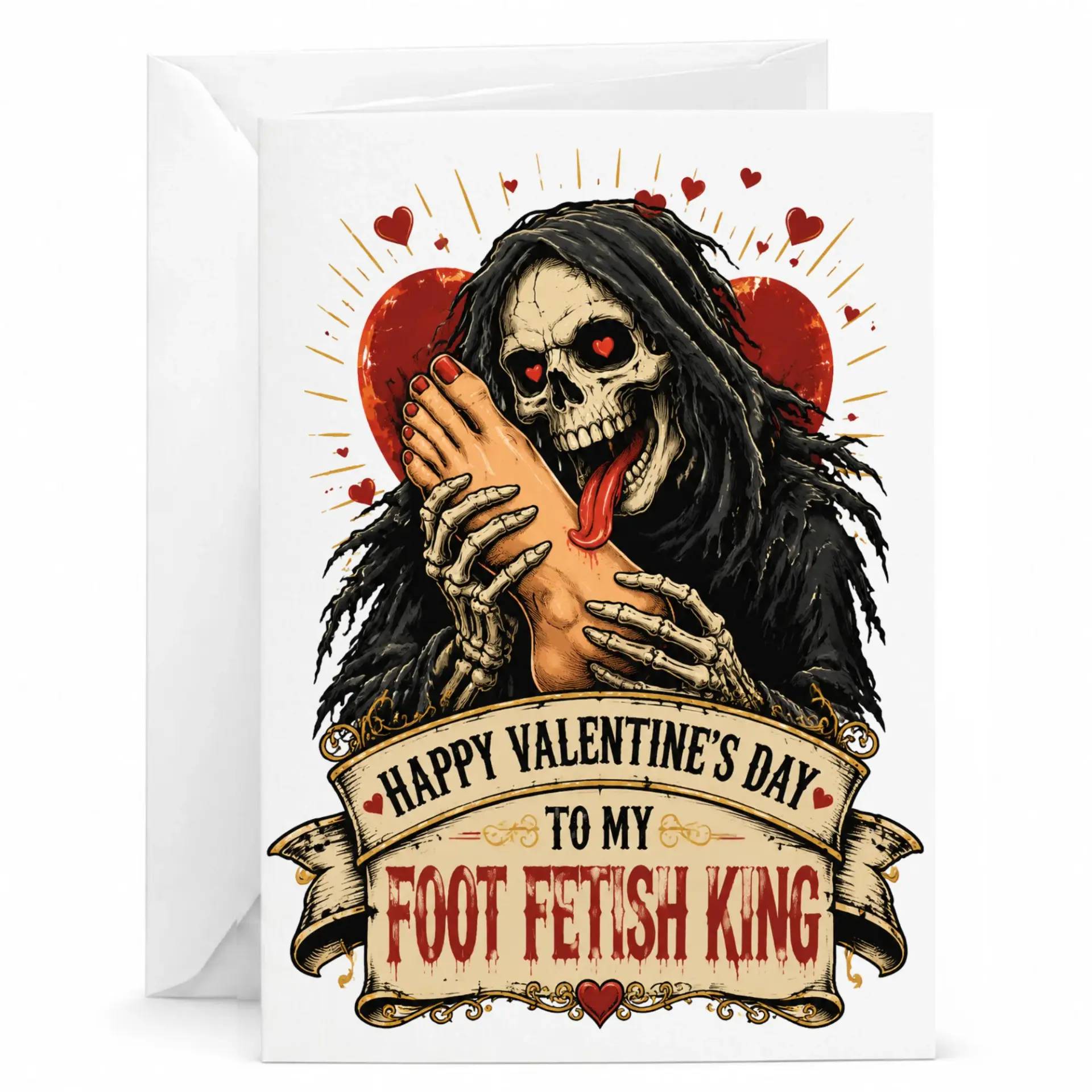 Funny Valentine's Day Greeting Card Novelty Dark Humor Foot Fetish Themed for Significant Other 5x7 Inches