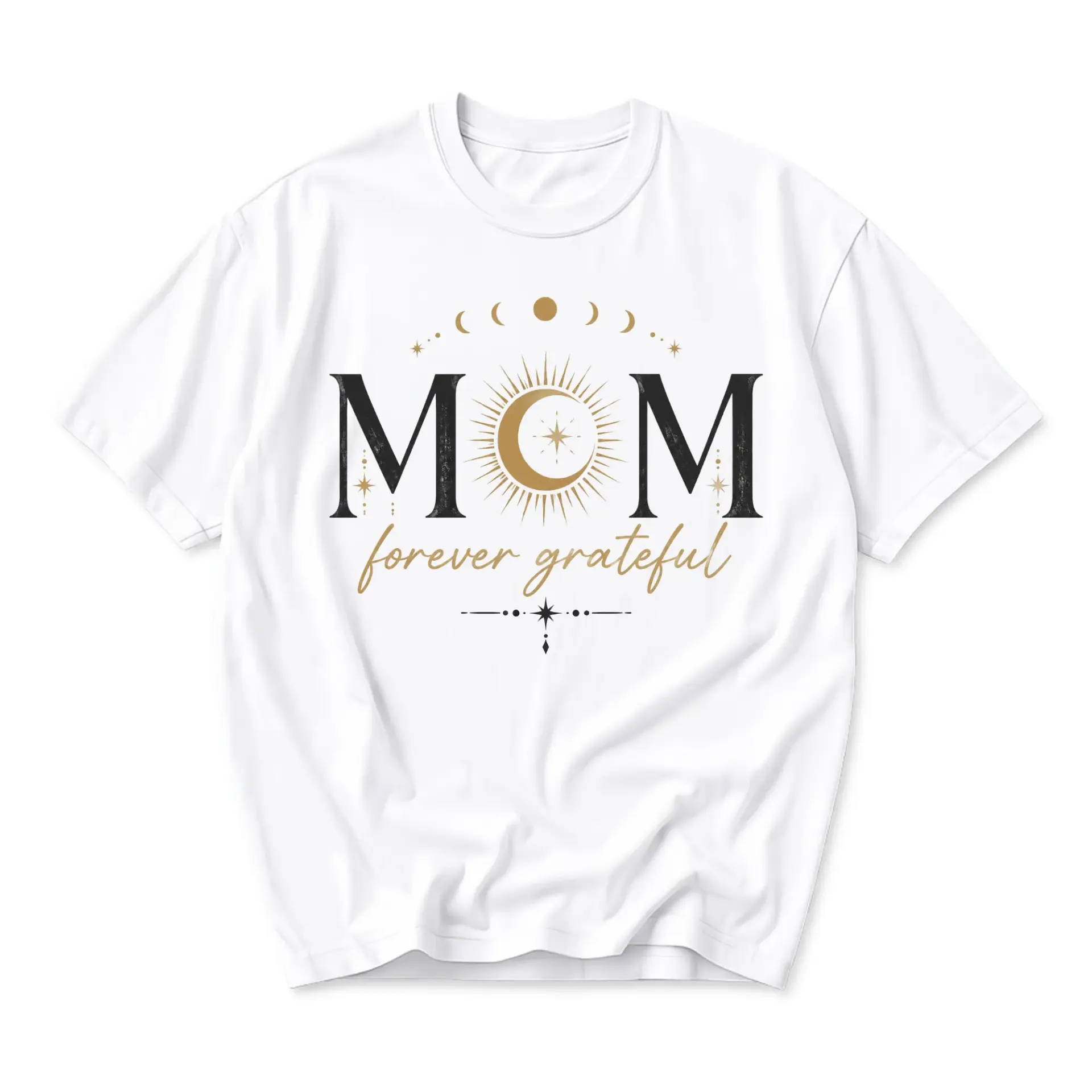 Graphic Tee Mom Forever Grateful Celestial Design Unisex Crew Neck Soft Cotton Blend Casual Short Sleeve Shirt