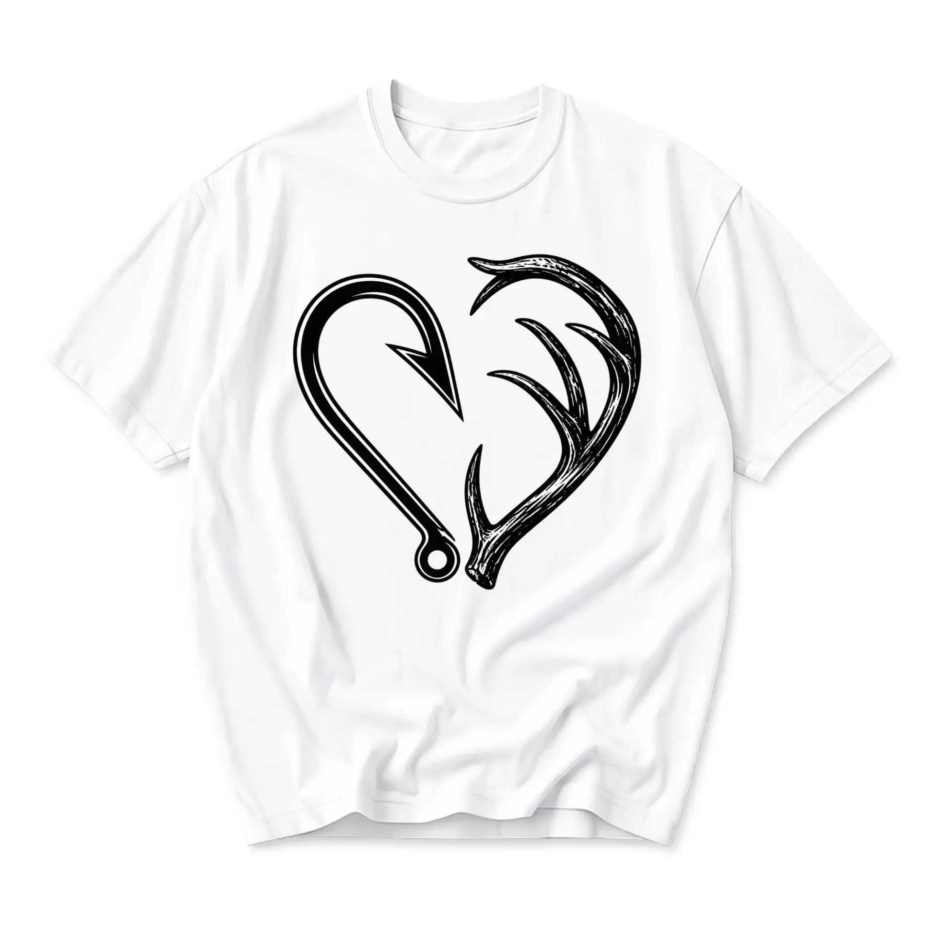 Graphic Tee Fish Hook Heart Design Unisex Crew Neck Short Sleeve Cotton Casual Everyday Apparel for Outdoors