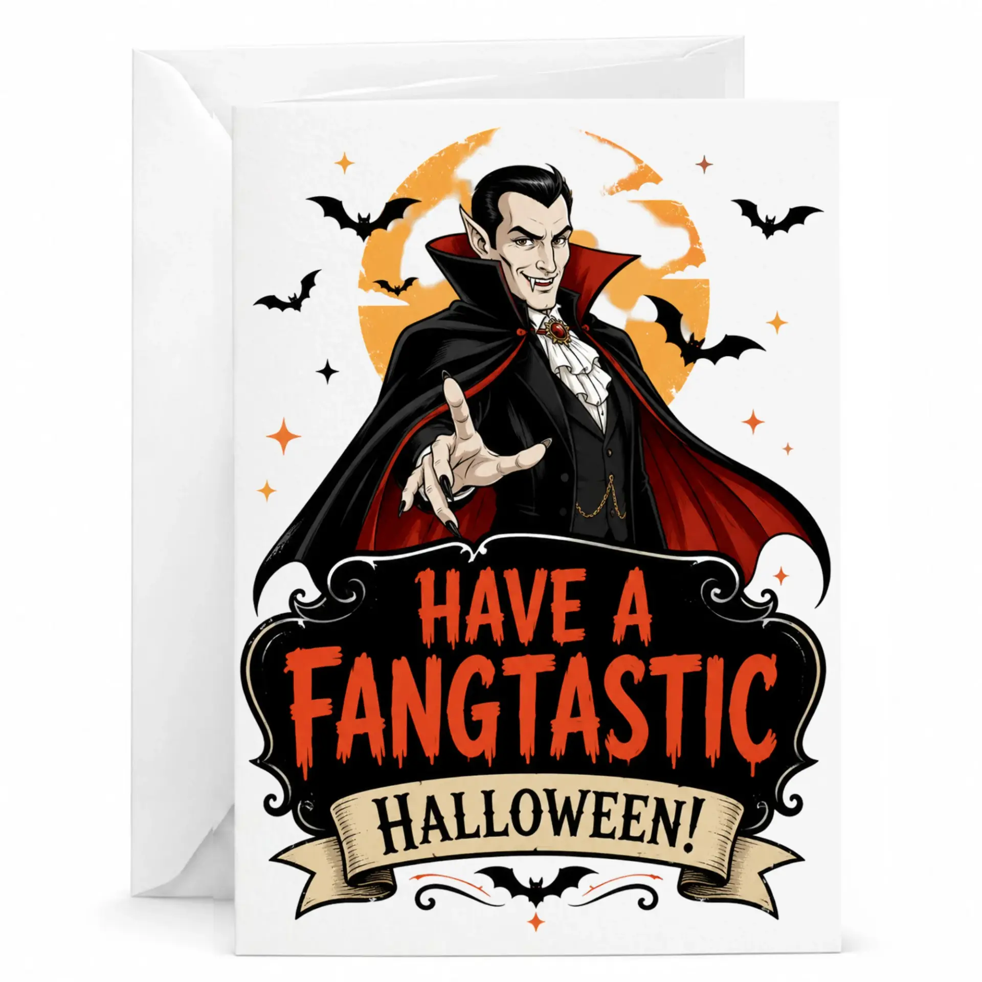 Funny Vampire Halloween Greeting Card Have a Fangtastic for Autumn Seasonal Wishes and Spooky Greetings
