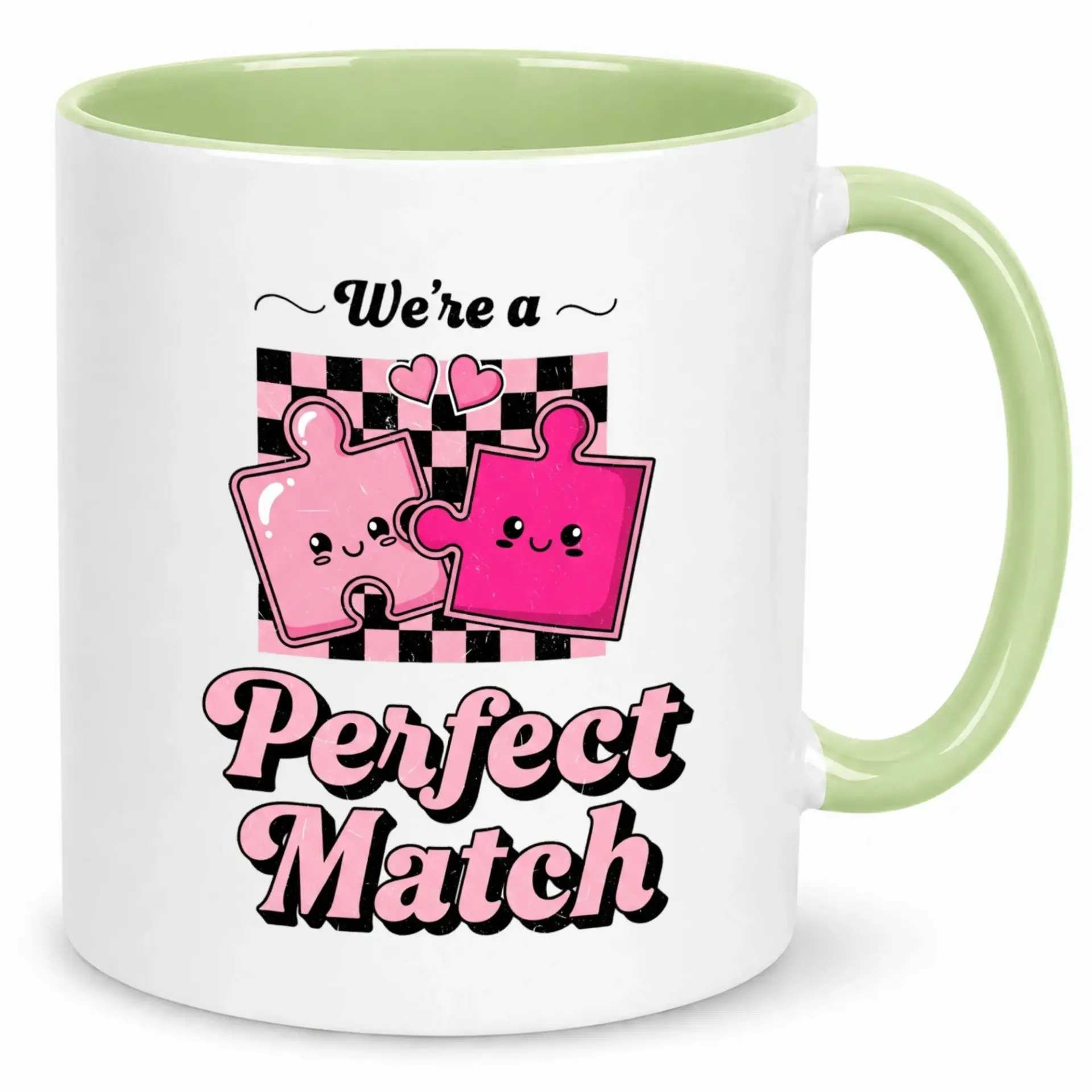 Ceramic Coffee Mug with "we're a Perfect Match" Puzzle Piece Design, Charming 11 Oz or 15 Oz Drinkware for Couples and Friends