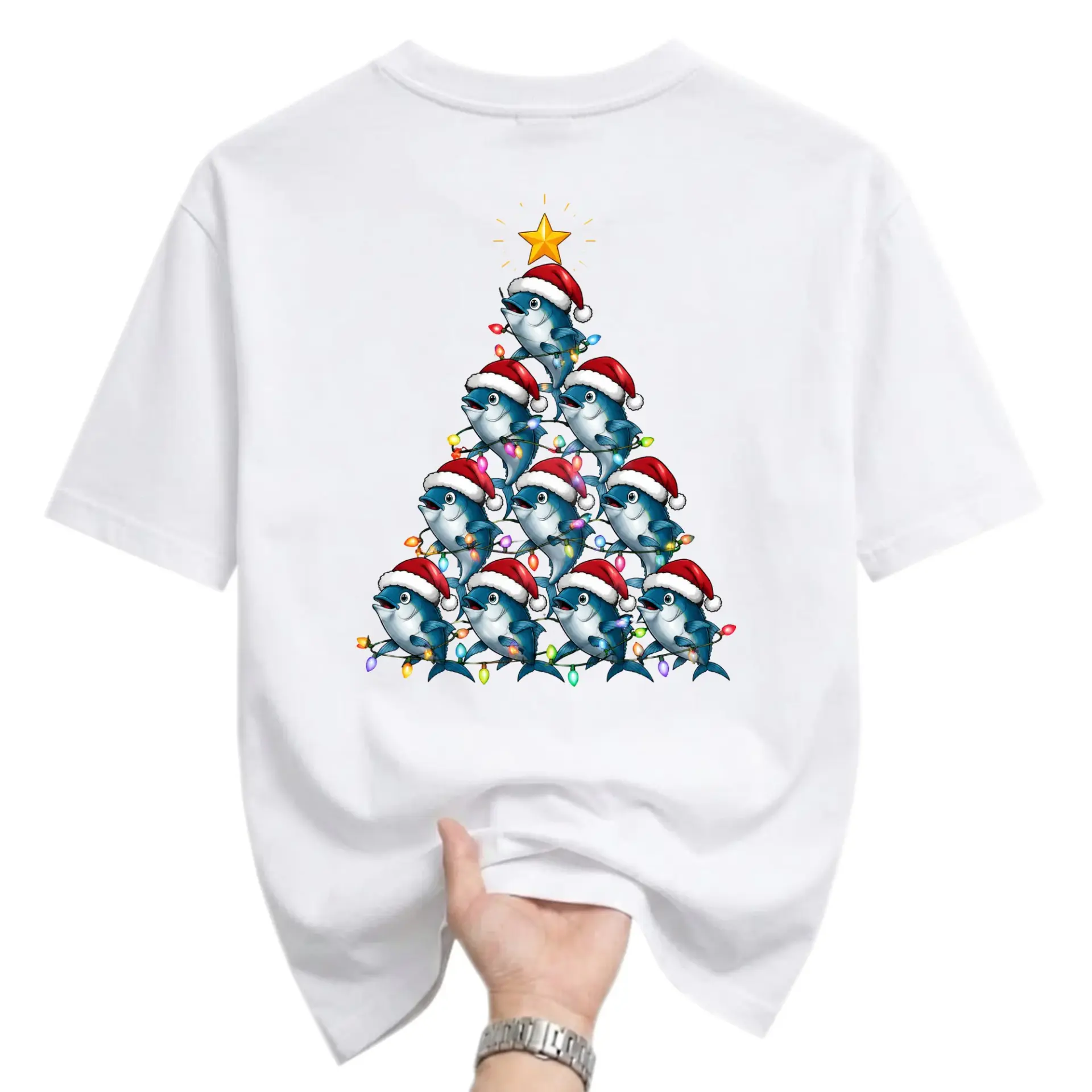 Funny Shirt Christmas Tree Made of Graphic Tee Unisex Crew Neck Casual Wear Soft Cotton Blend Holiday Apparel