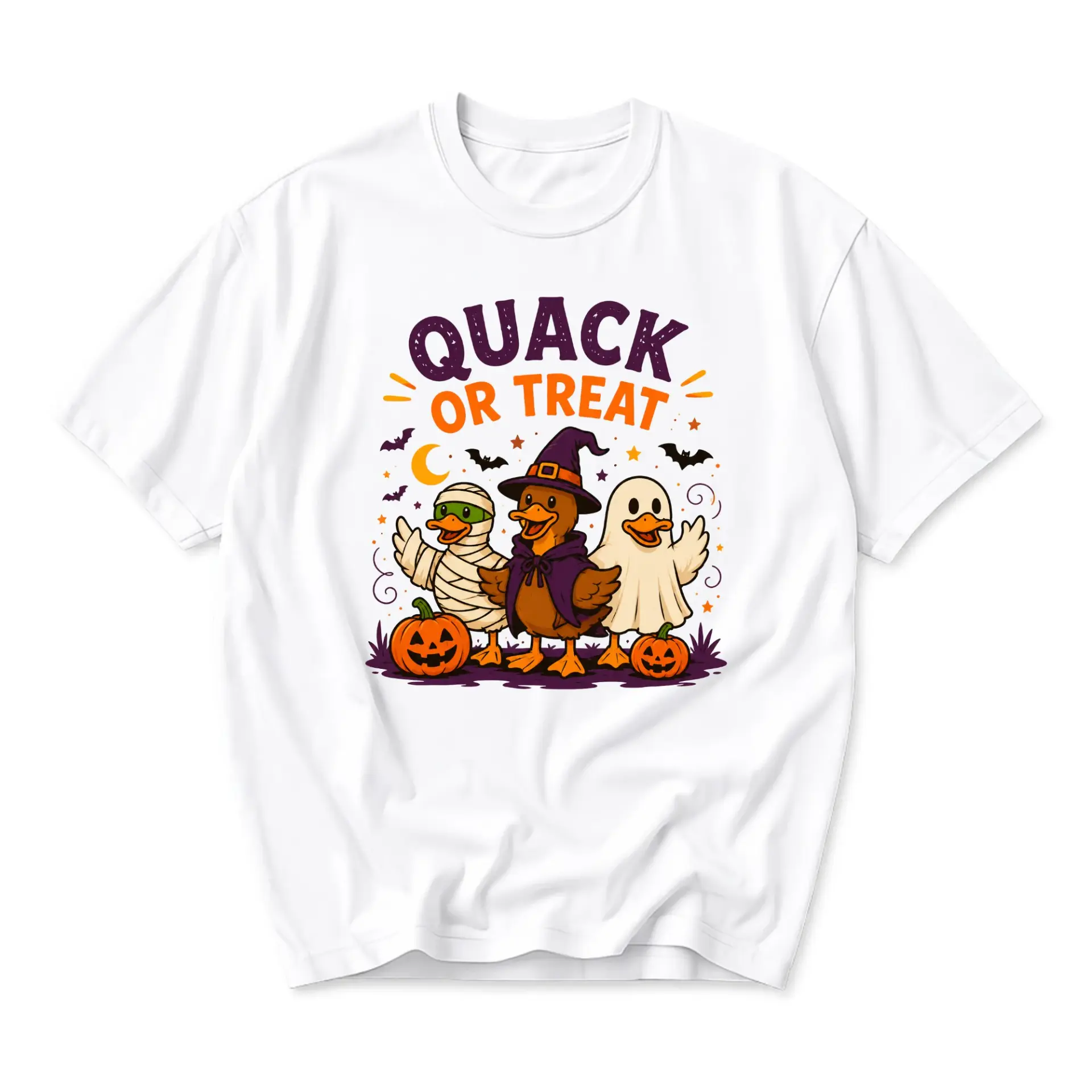 Funny Shirt Quack or Treat Halloween Graphic Tee Cute Duck Costume Casual Unisex Crew Neck Cotton Blend Soft Apparel