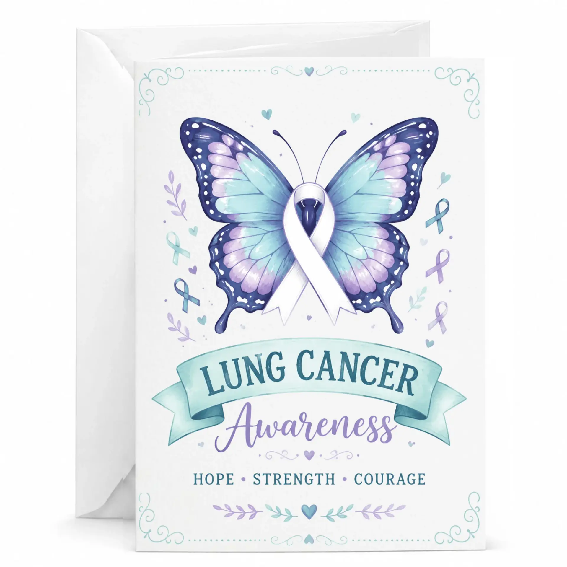 Lung Cancer Awareness Greeting Card with Butterfly Design and Encouragement Message for Support and Hope
