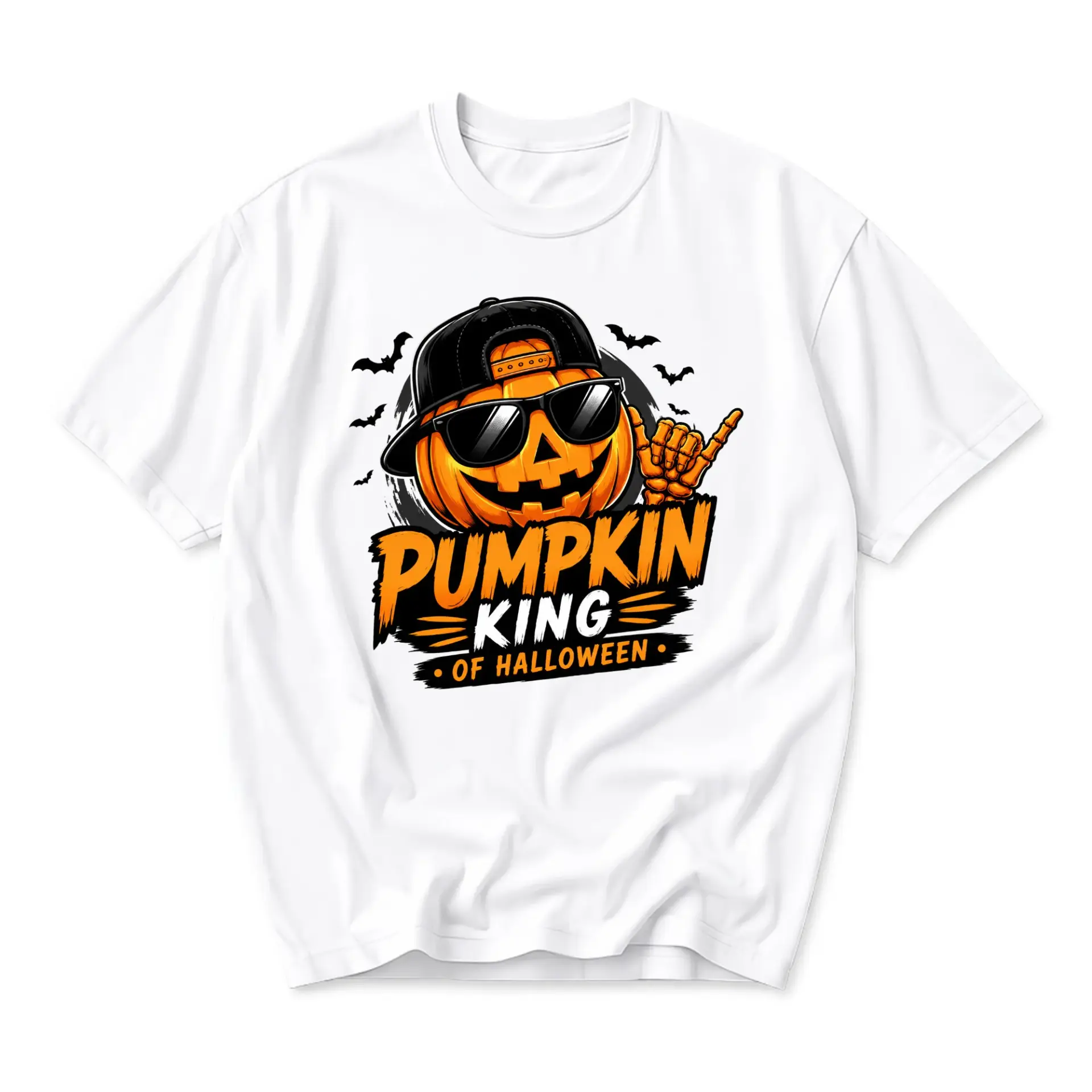 Funny Shirt Pumpkin King of Halloween Unisex Graphic Printed T-Shirt Casual Fall Seasonal Short Sleeve Cotton Tee