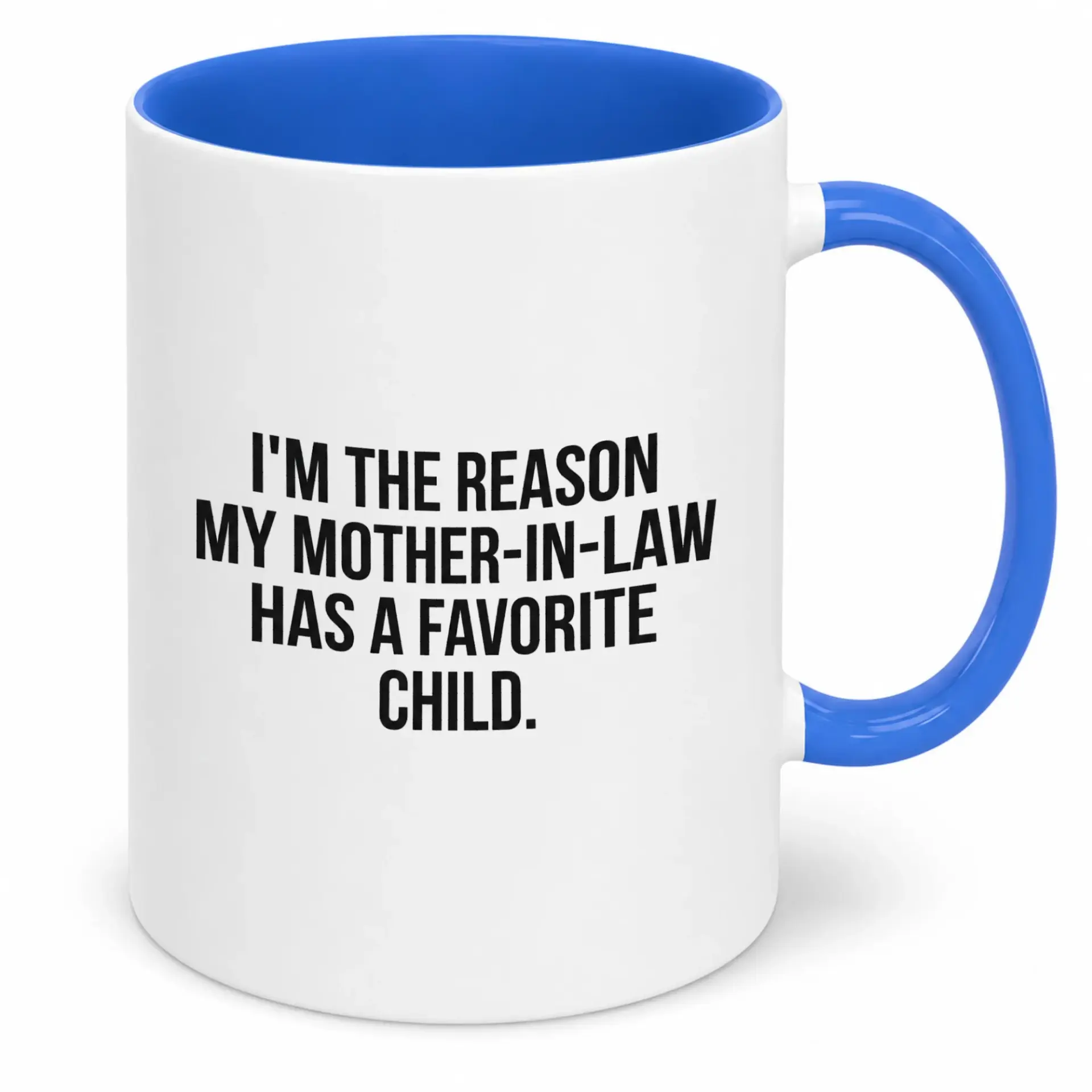 Funny Mother-In-Law Humor Coffee Mug Ceramic Tea Cup with Blue Handle Sarcastic Quote Beverage Drinkware for Home Office
