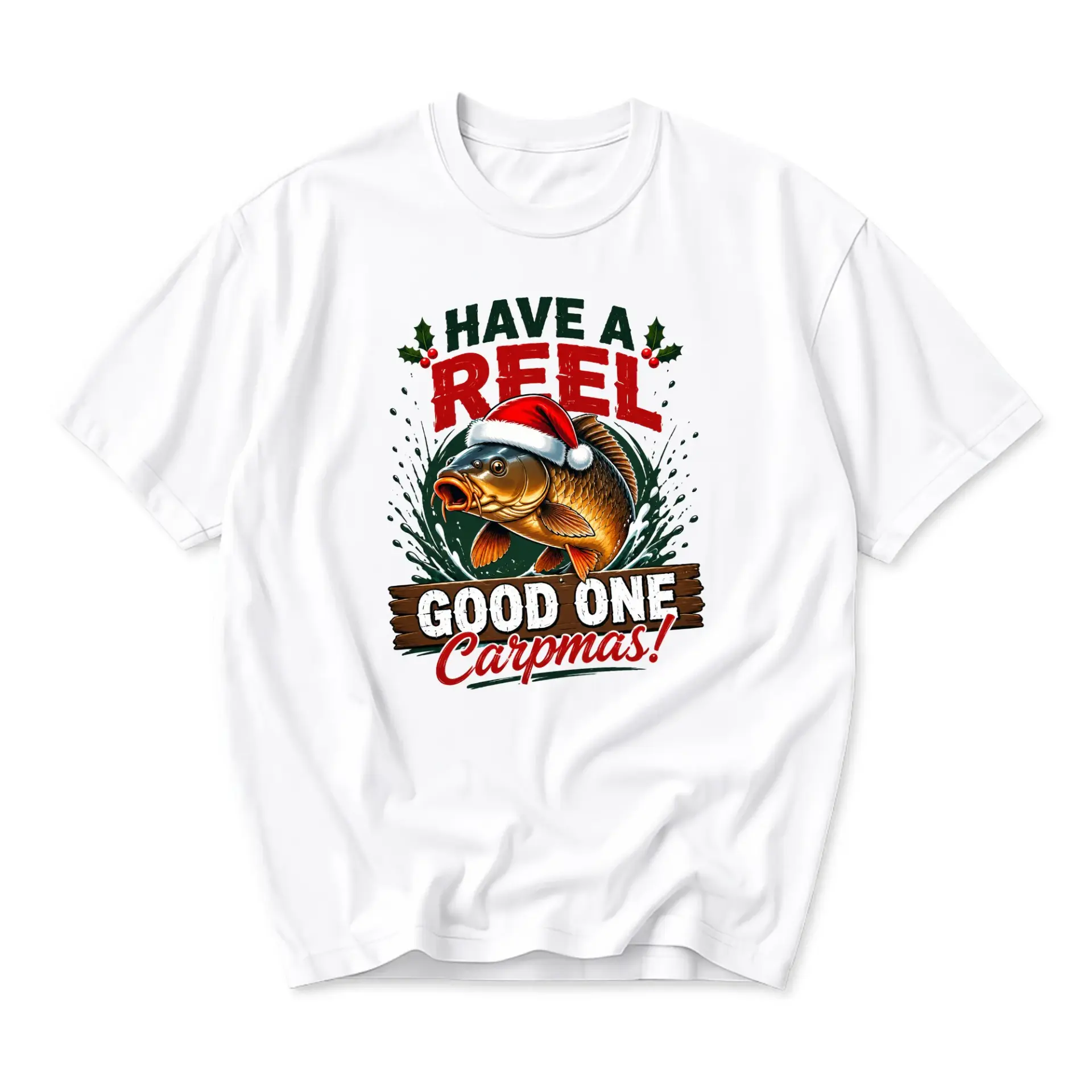 Funny Shirt Have a Reel Good One Carpmas Graphic Tee Unisex Crew Neck Apparel for Casual Holiday Fisherman Gift