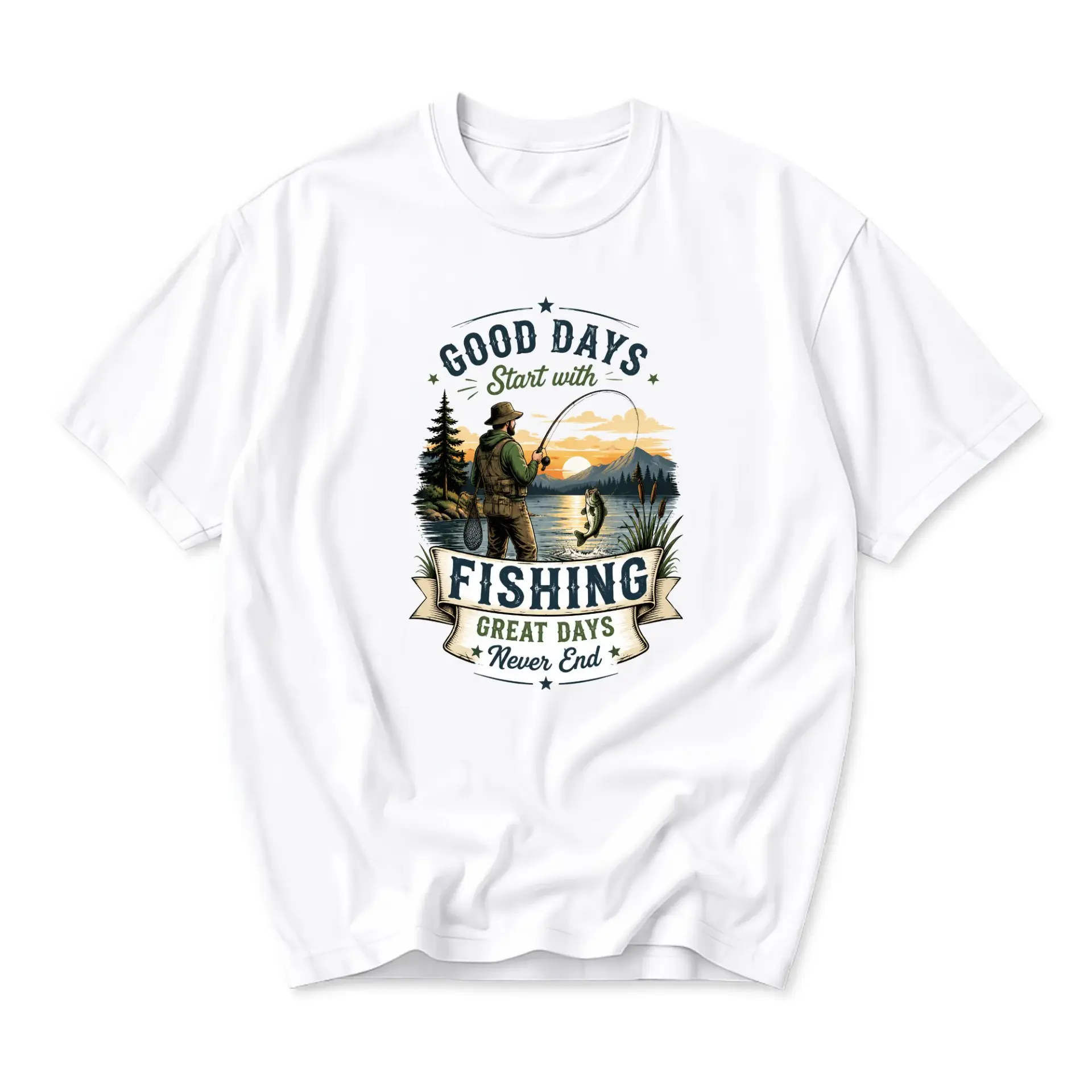 Graphic Tee Good Days Start with Fishing Lover Outdoors Enthusiast Casual Short Sleeve Unisex Cotton T-Shirt