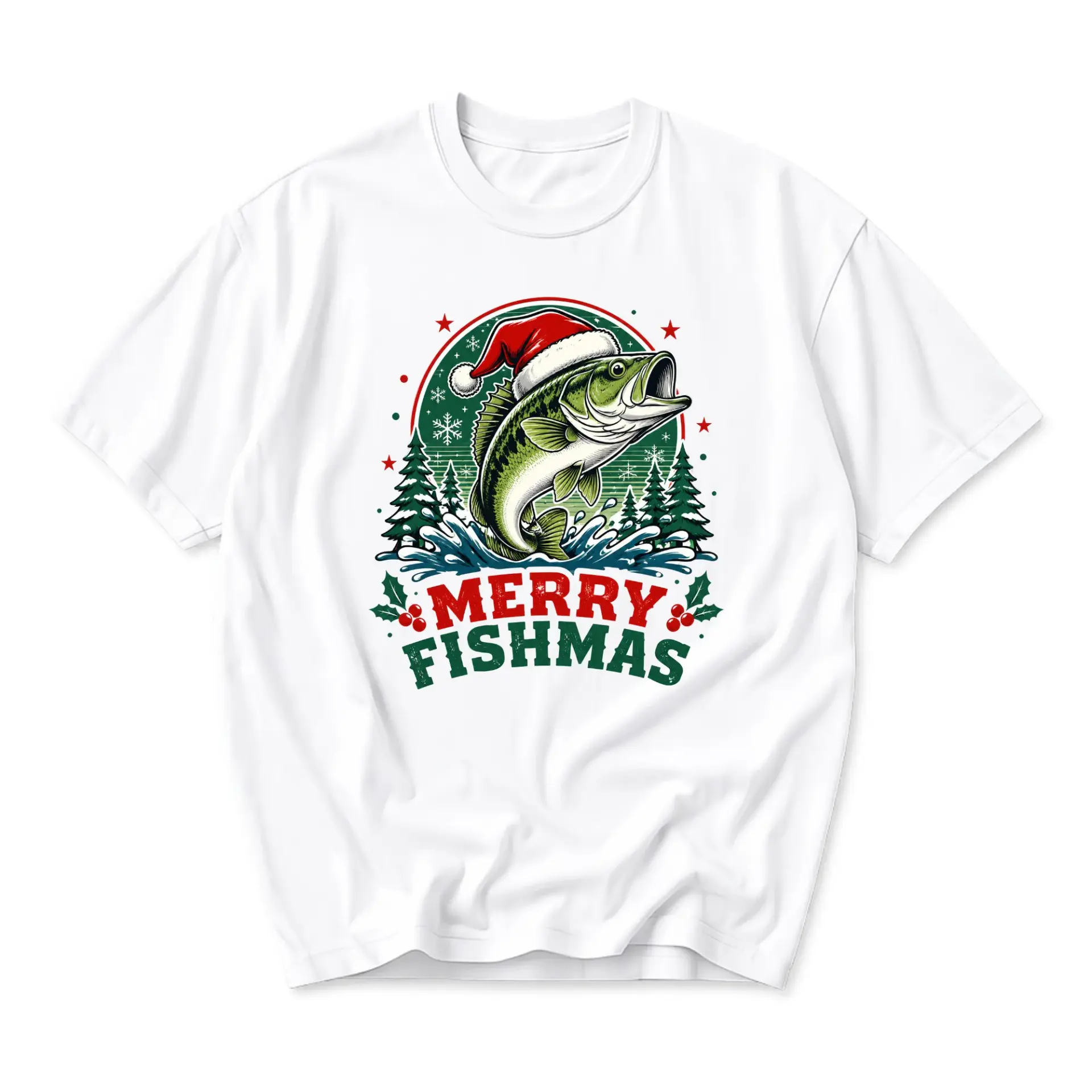 Funny Shirt Merry Fishmas Holiday Graphic Tee Unisex Short Sleeve Casual