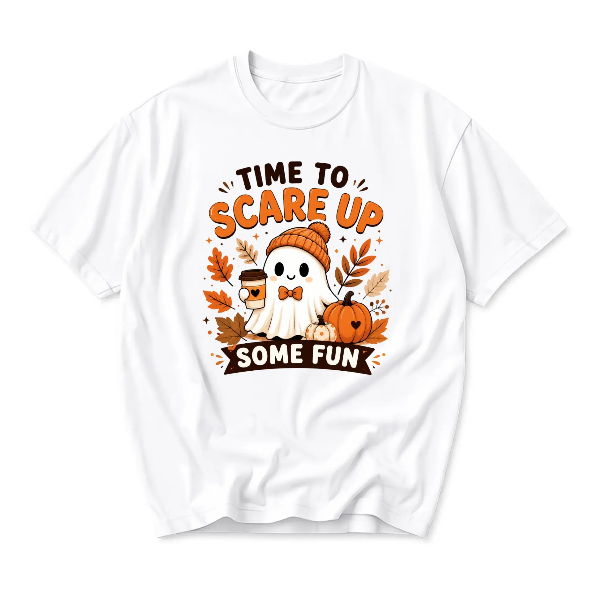 Funny Shirt Time to Scare up Some Fun Cute Ghost Graphic Tee Unisex Crew Neck Autumn Seasonal Casual Cotton T-Shirt