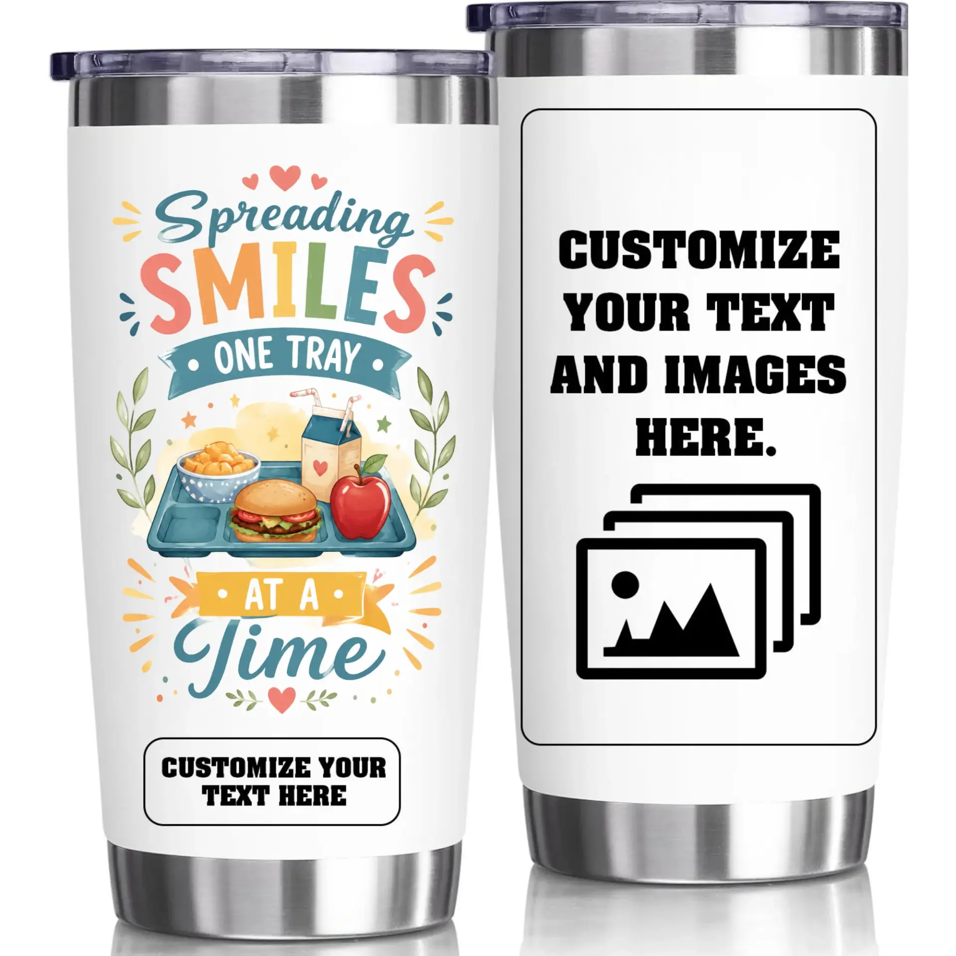 Stainless Steel Tumbler 20oz Insulated Coffee Cup Custom Food Service Design for Office or Travel Personalized Gift