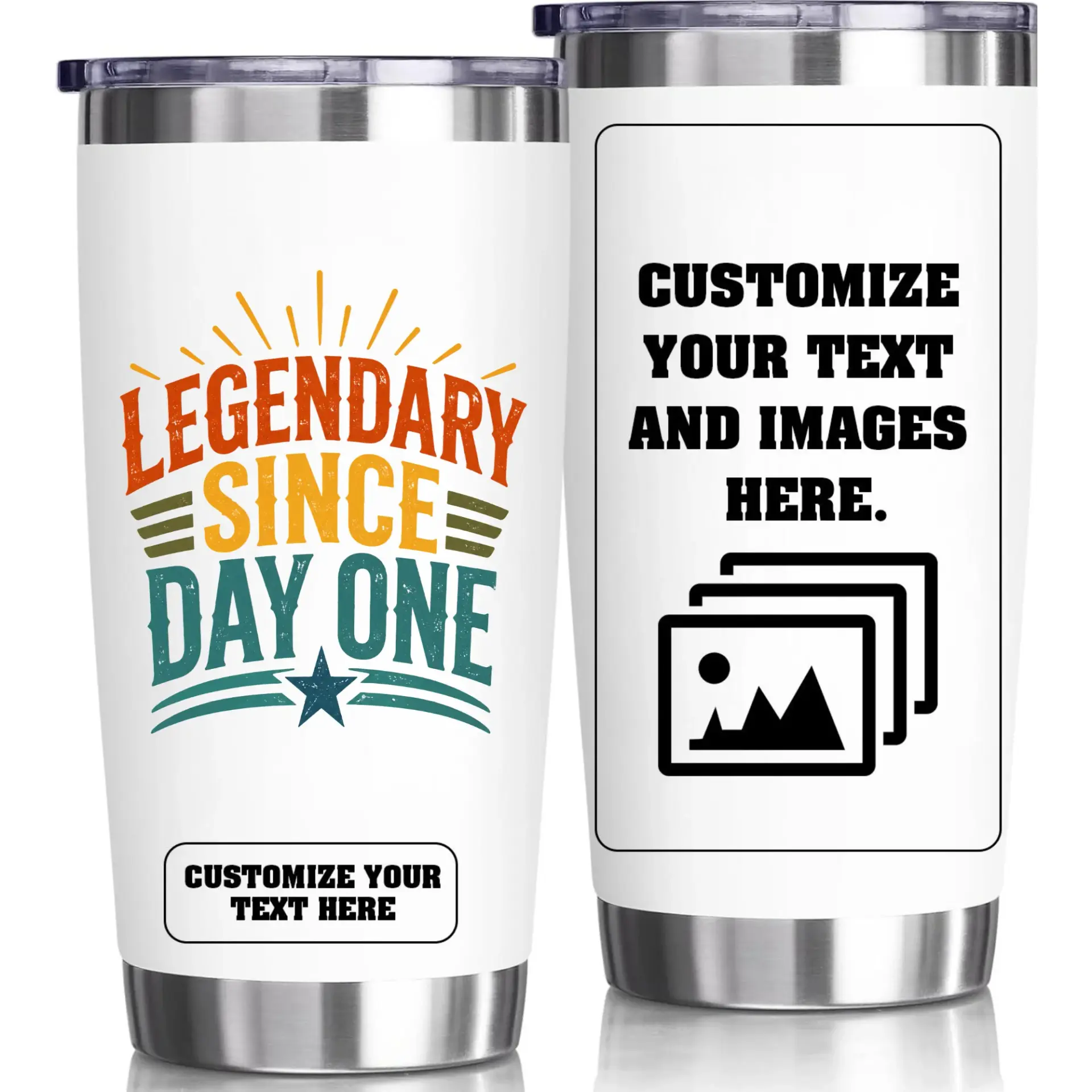 Stainless Steel Tumbler 20oz Vacuum Insulated Travel Mug Personalized Custom Design Cup for Hot and Cold Beverages