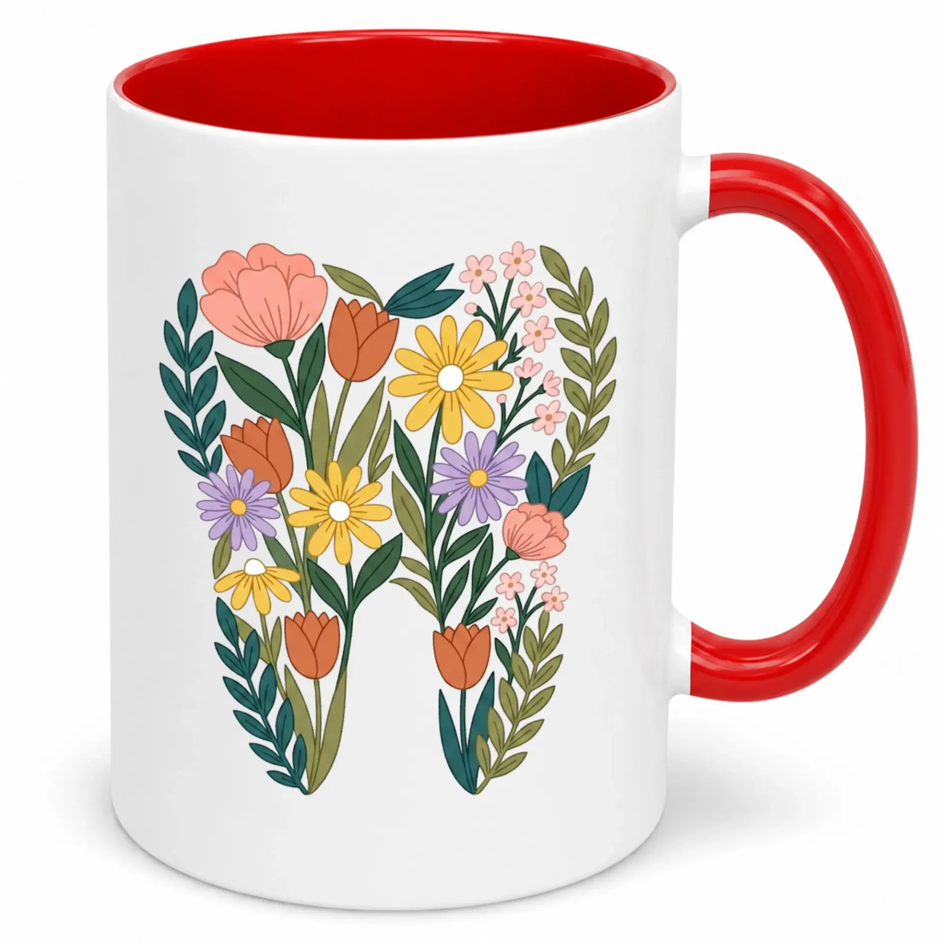 Floral Tooth Ceramic Coffee Mug Unique Dental Theme Drinkware Gift for Dentists & Hygienists 11 Oz or 15 Oz