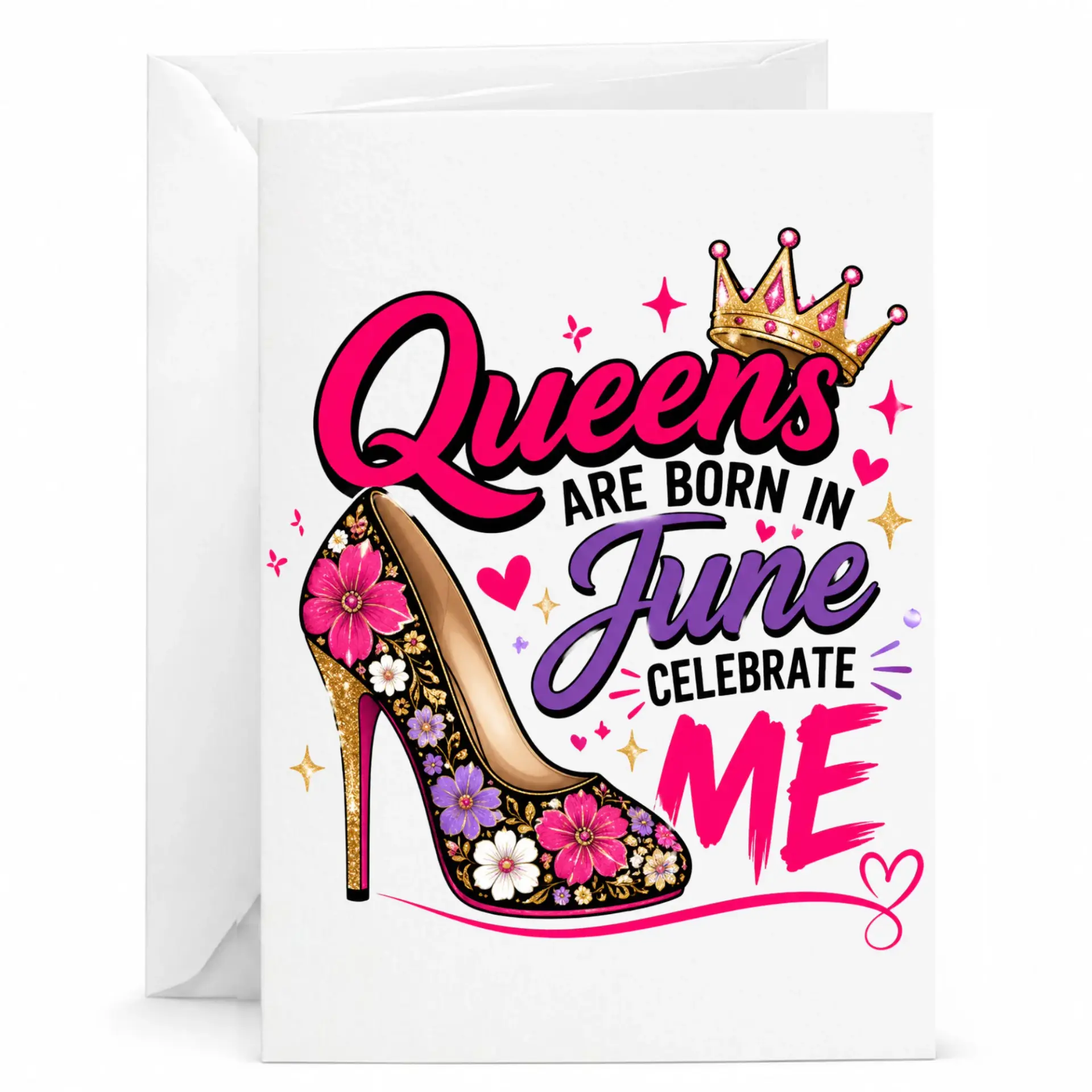 Birthday Card for Women Queens Are Born in June High Heel Shoe Design Greeting Card with Envelope 5x7 Inches
