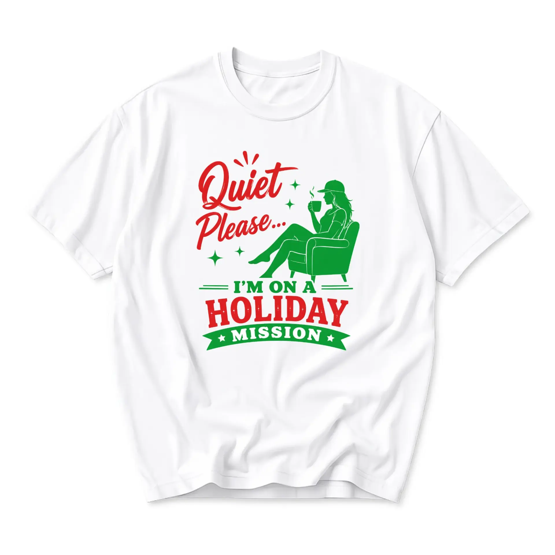 Funny Shirt Quiet Please I Am on a Holiday Graphic Tee Unisex Casual Crew Neck Comfortable Seasonal Top White