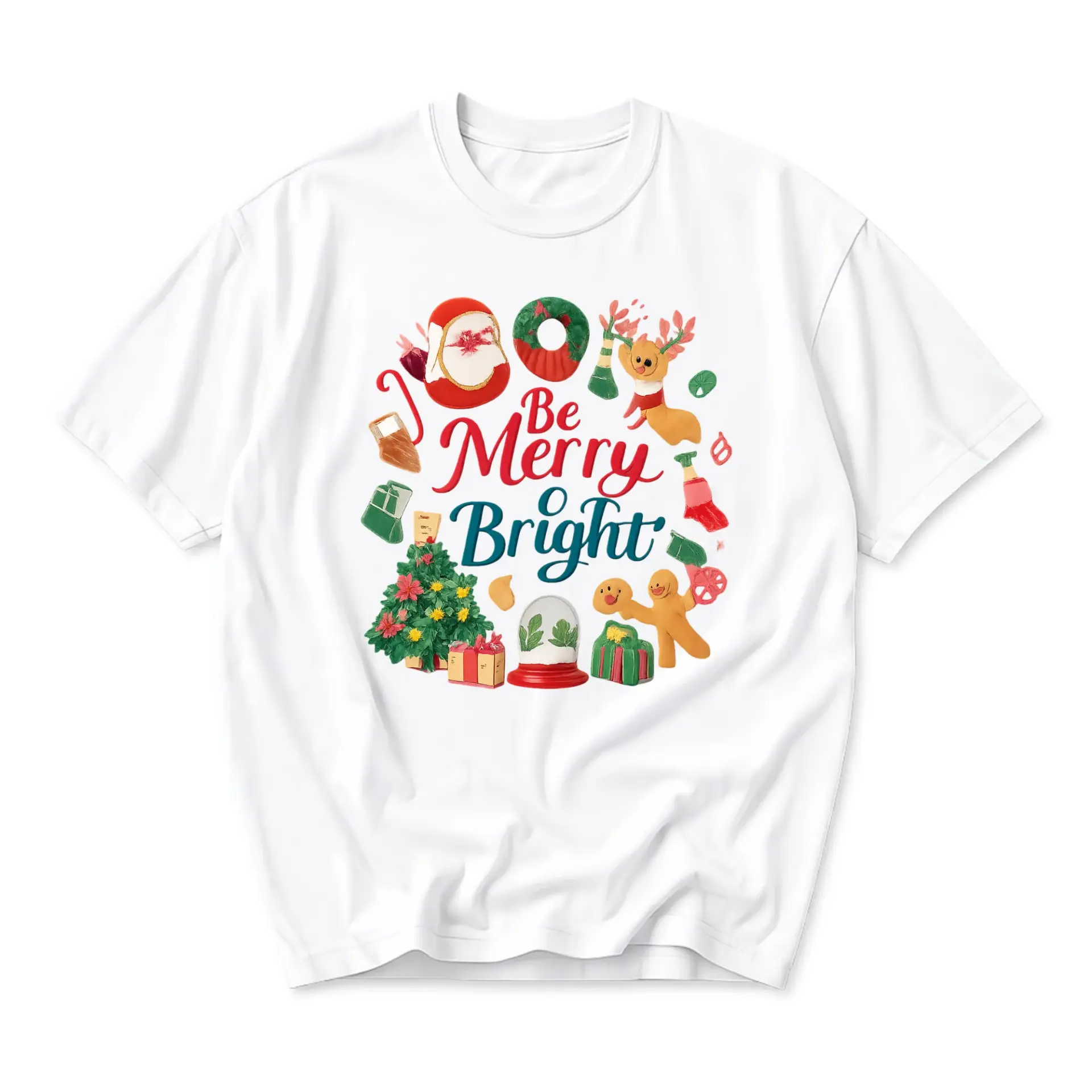 Graphic Tee Be Merry and Bright Holiday Inspired Festive Unisex Crew Neck