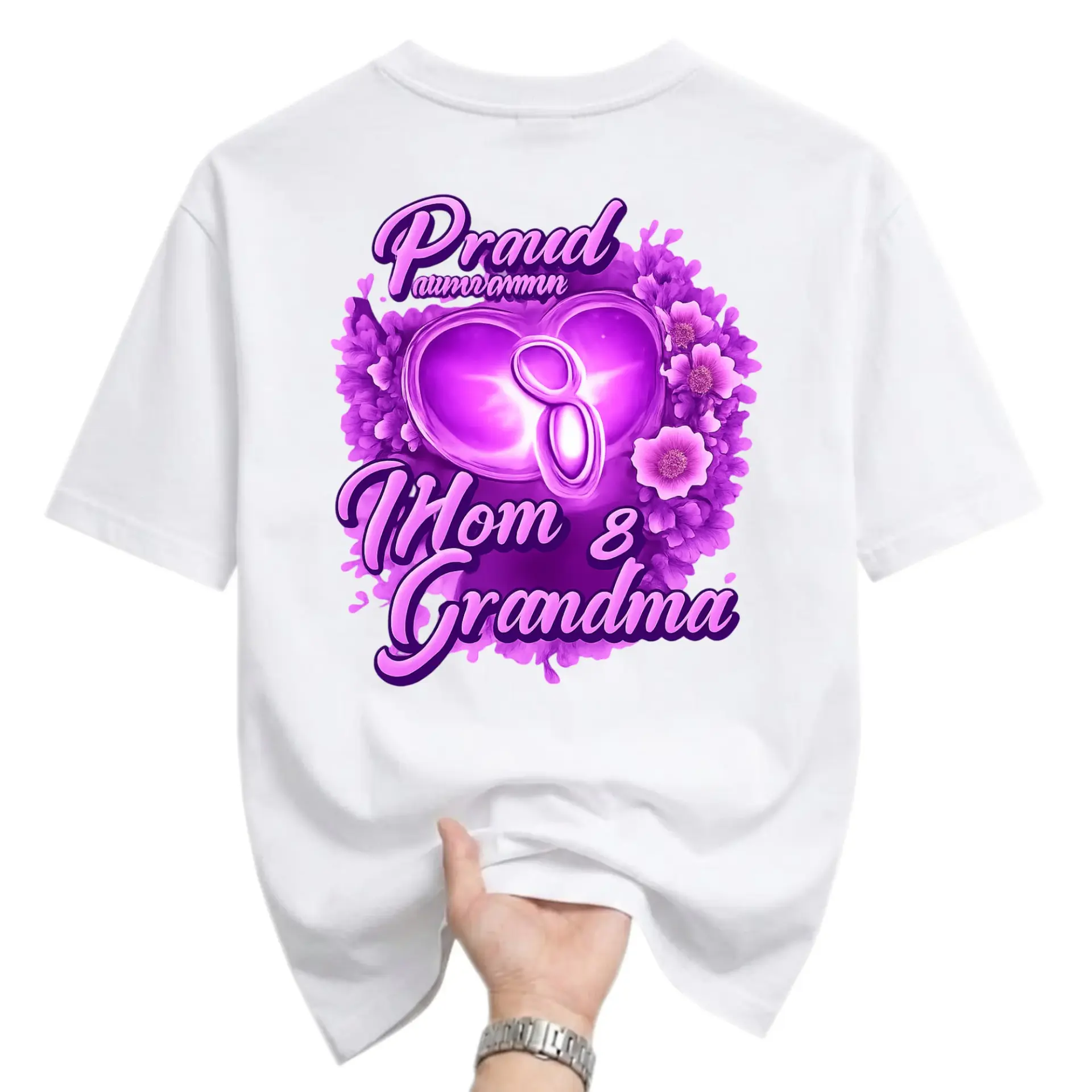 Funny Shirt Proud Mom and Grandma Graphic Tee Floral Heart Illustration
