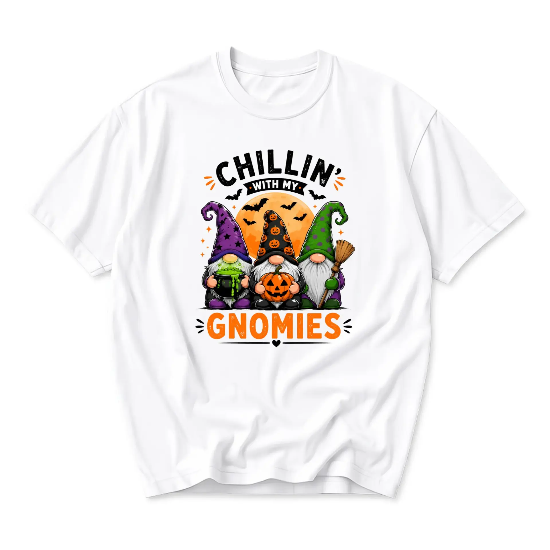 Funny Shirt Chillin with My Gnomies Halloween Graphic Tee Unisex Crew Neck Comfortable Cotton Blend Casual Apparel