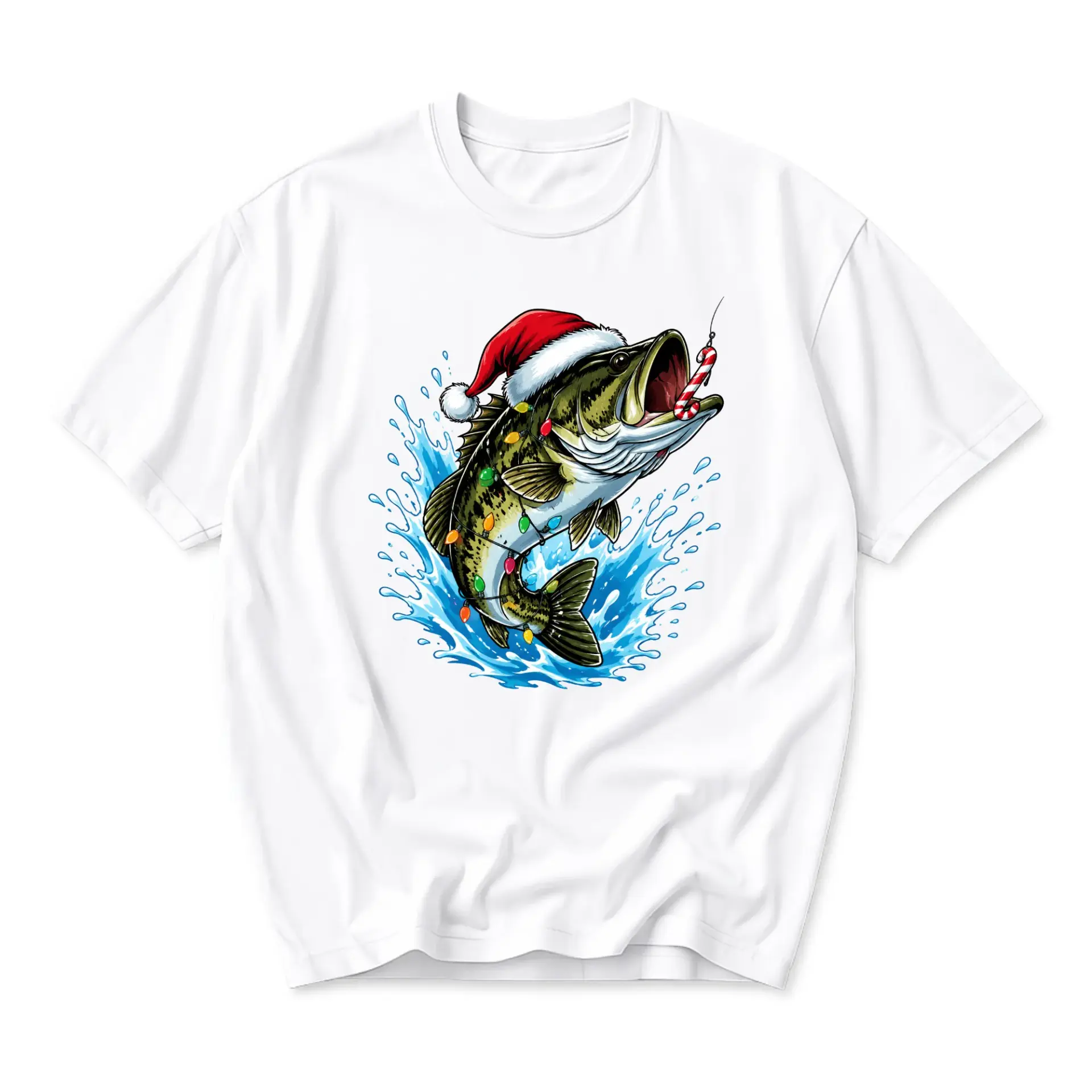 Graphic Tee Christmas Fishing Shirt Festive Holiday Apparel for Outdoor