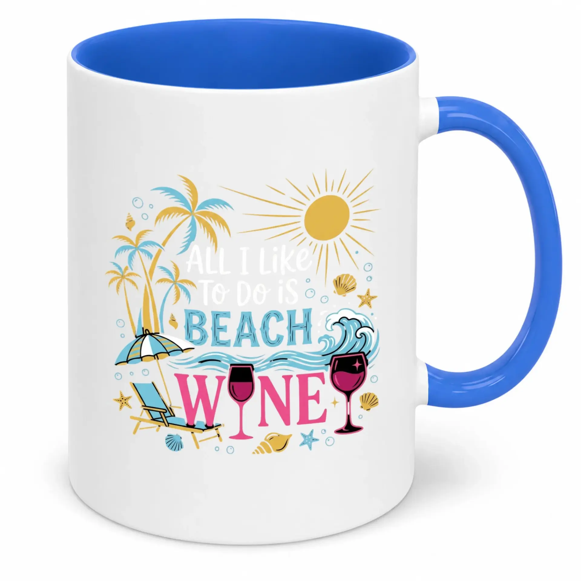 Funny Beach Wine Lover Ceramic Coffee Mug for Summer Vacation Enthusiasts, Tropical Holiday Themed Drinkware Gift for Home and Office