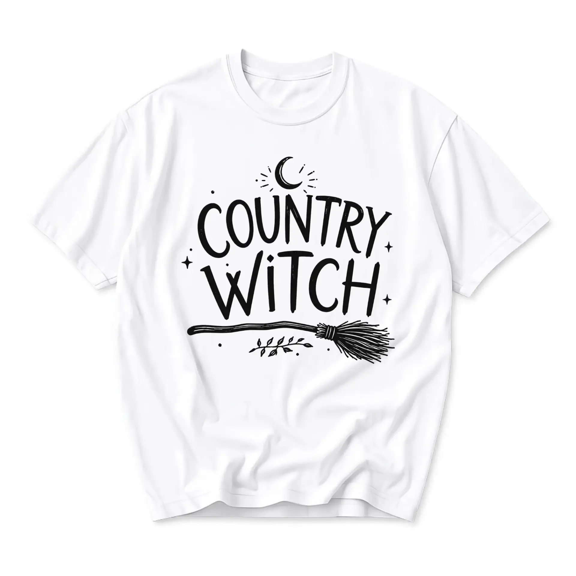 Graphic Tee Country Witch Shirt Celestial Broomstick Print Unisex Crew Neck Casual Everyday Short Sleeve Cotton Top