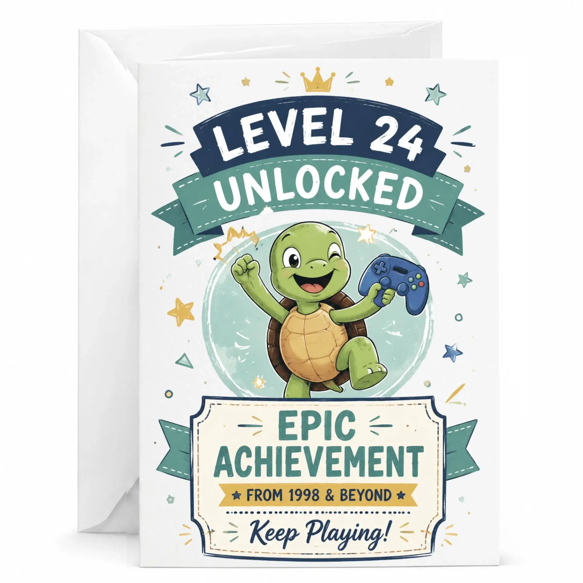 Funny Birthday Card Level 24 Unlocked Gaming Theme Greeting Card for 24th Birthday Celebration with Included Envelope