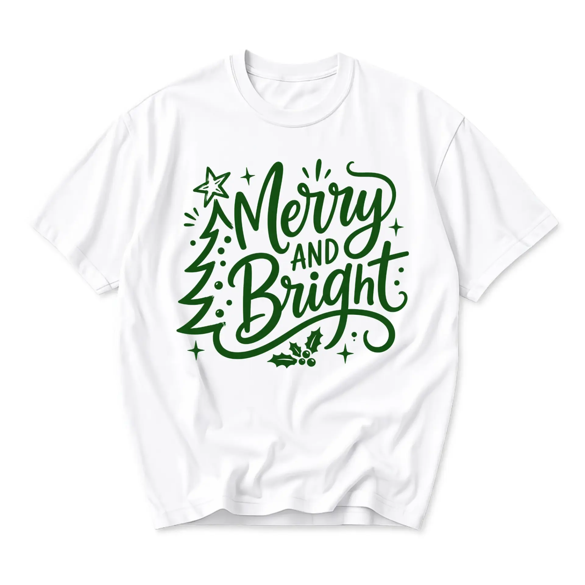 Graphic Tee Merry and Bright Holiday Season Design Unisex Casual Crew Neck T-Shirt for Everyday Comfort Wear