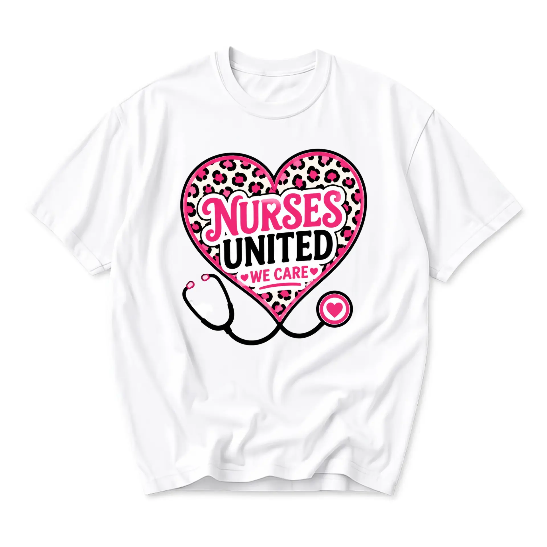Graphic Tee Nurses United We Care Heart Stethoscope Print Unisex Casual Short Sleeve Crew Neck Cotton T-Shirt