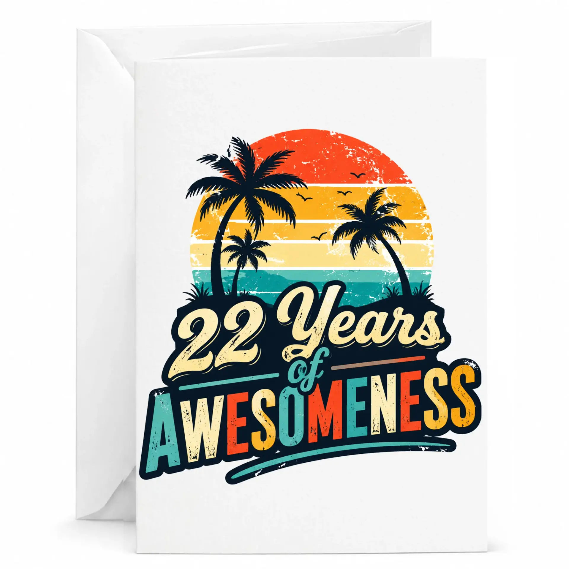 Birthday Card 22 Years of Awesomeness Funny Retro Tropical Palm Tree Design Greeting Card for 22nd Birthday Celebration