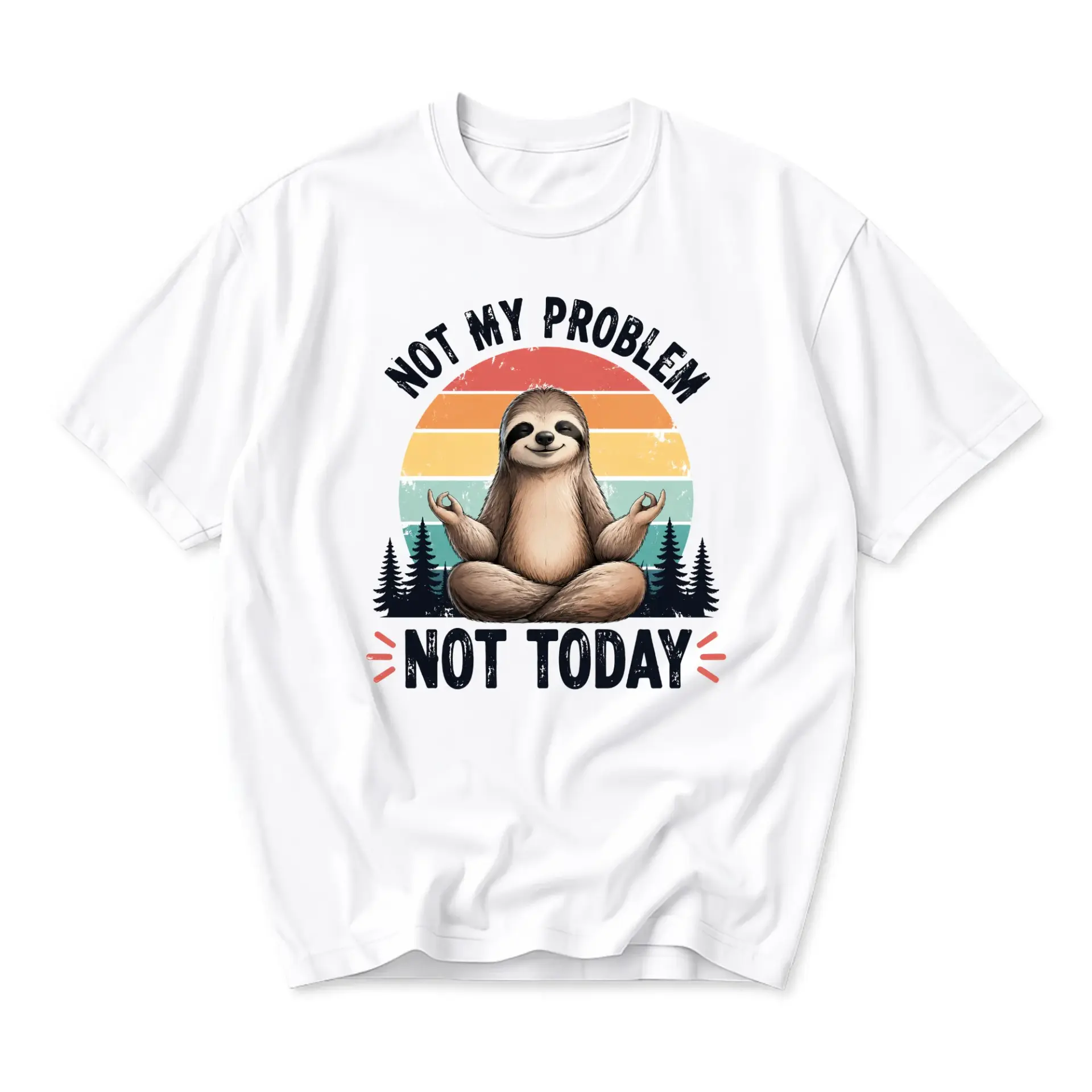Funny Shirt Not My Problem Today Sloth Graphic Tee Relaxed Casual Crew Neck Unisex Cotton Blend Top for Everyday