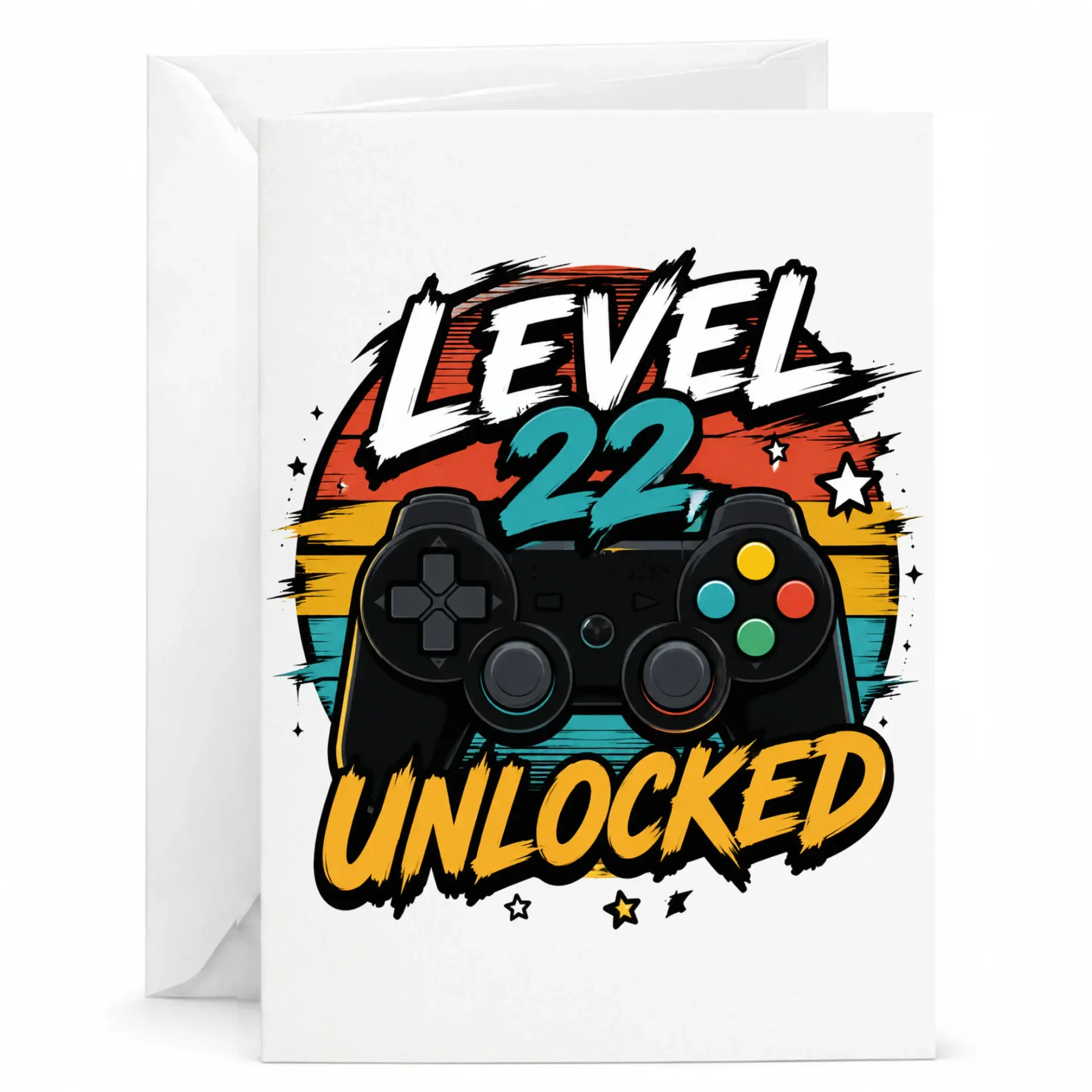 Birthday Card Level 22 Unlocked Funny Gaming Theme Greeting Card for Video Game Enthusiast 5x7 Inches Folded Card