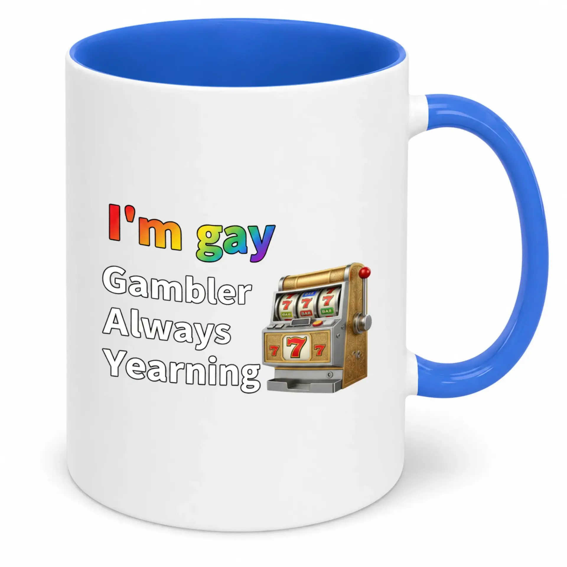 Funny "i'm Gay" Acronym Gambler Always Yearning Ceramic Coffee Mug Unique Pride Lgbtq+ Theme Drinkware with Slot Machine Design