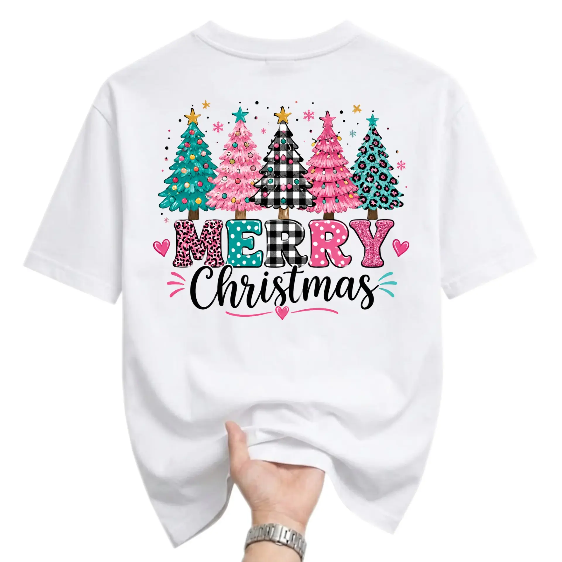 T-shirt Merry Christmas Graphic Tee Holiday Season Festive Pattern Apparel Unisex Casual Crew Neck Comfortable Top