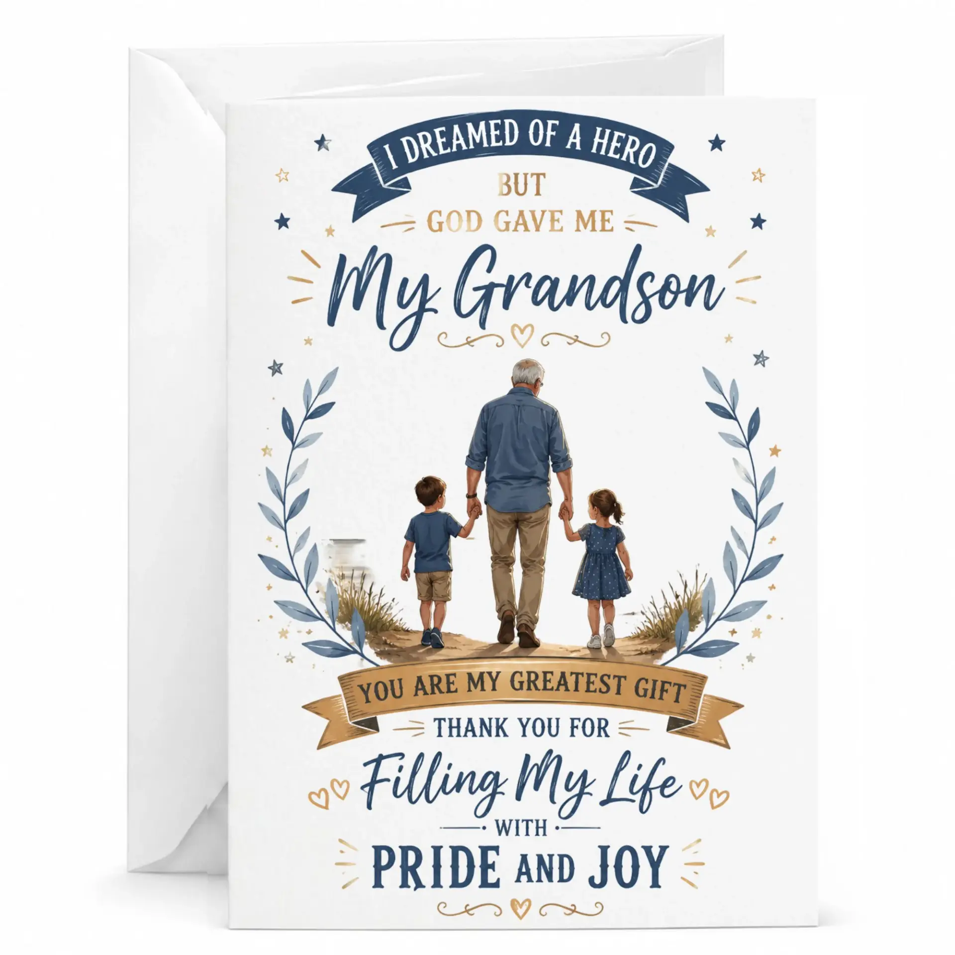 Greeting Card for Grandson from Grandparent Featuring Heartfelt Sentiment About Heroic Bond and Family Love