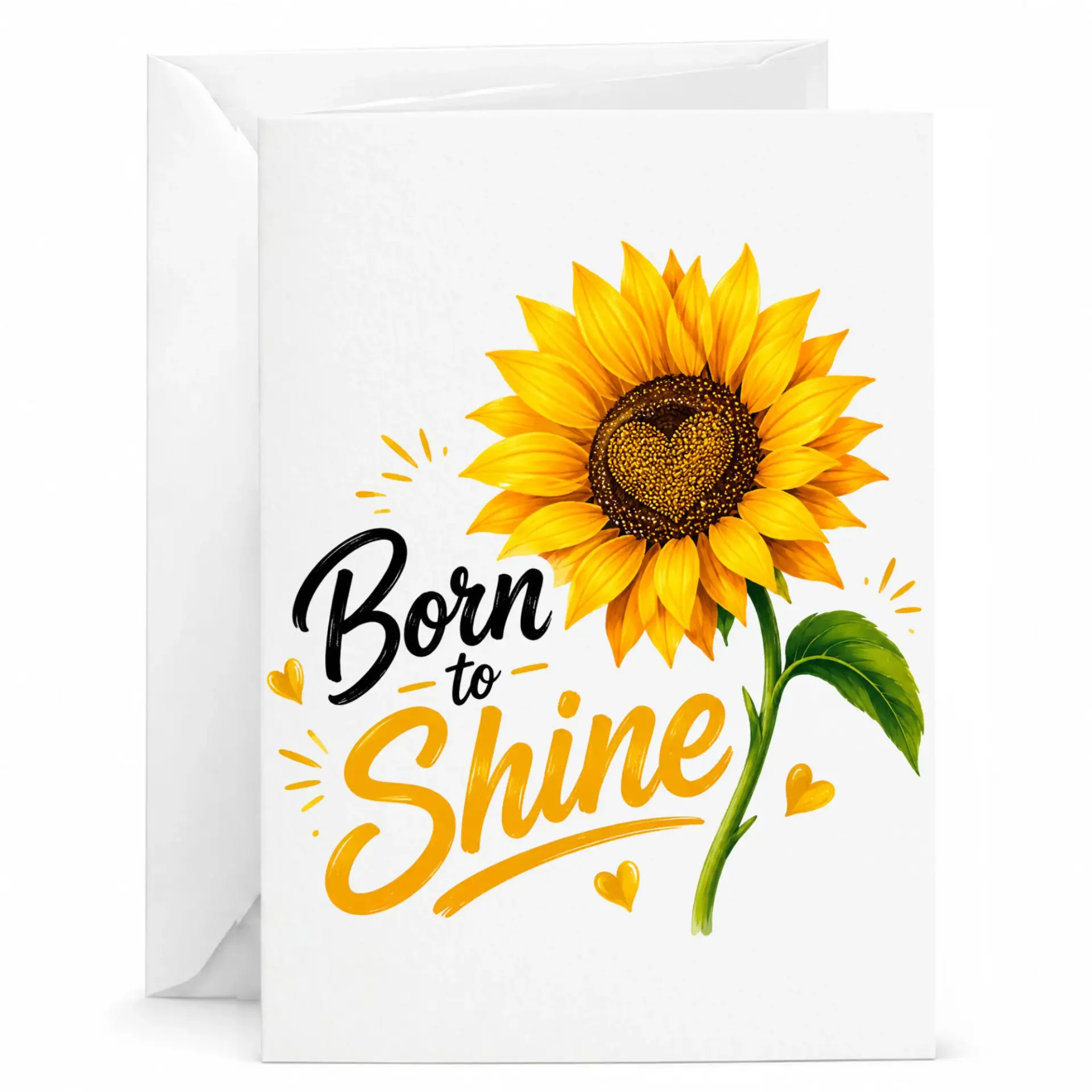 Greeting Card Born to Shine Sunflower Design Elegant Encouragement Note Blank Stationery with Envelope 5x7 Inches