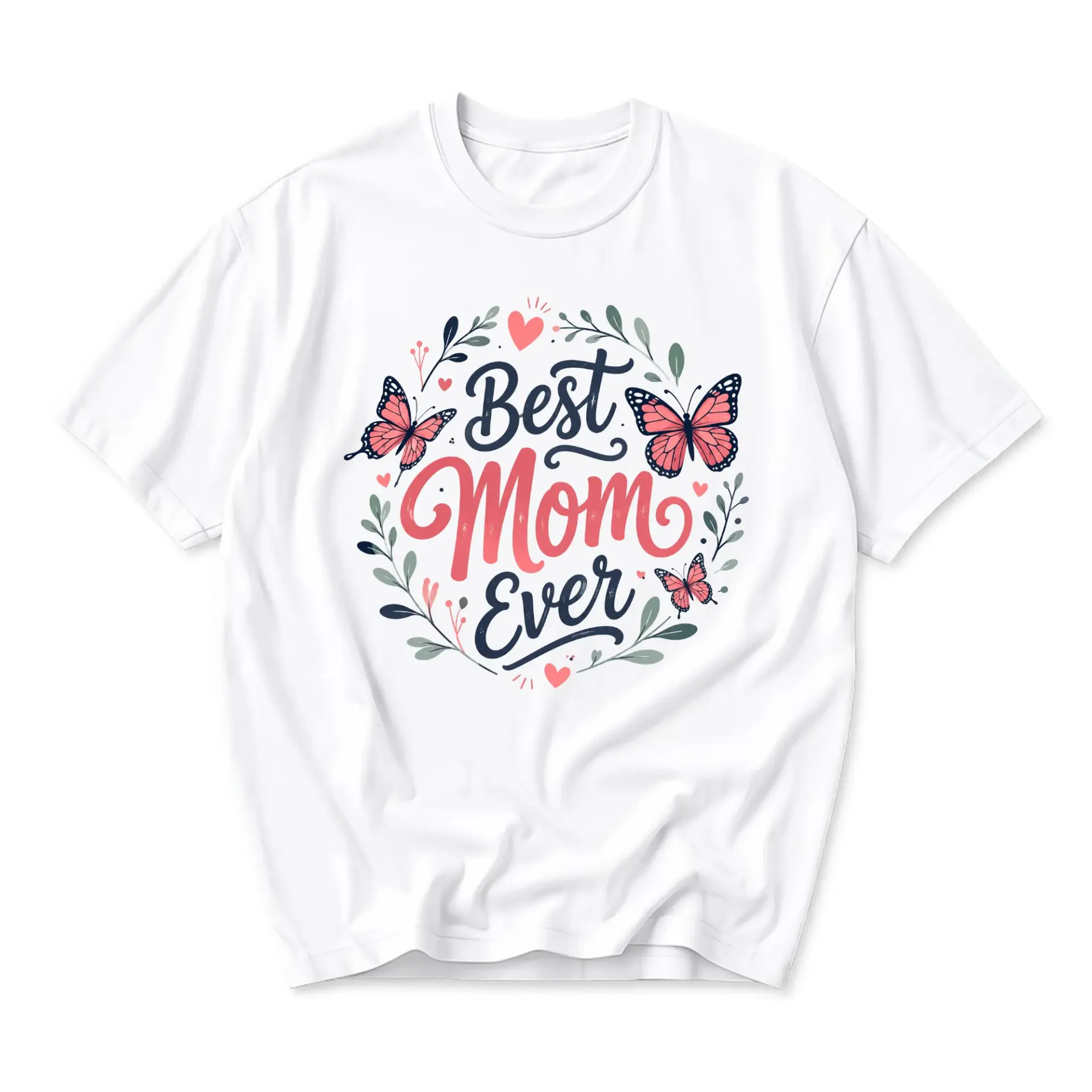 T-shirt Best Mom Ever Graphic Tee Floral Butterfly Illustration Casual Unisex Crew Neck Short Sleeve Cotton Top