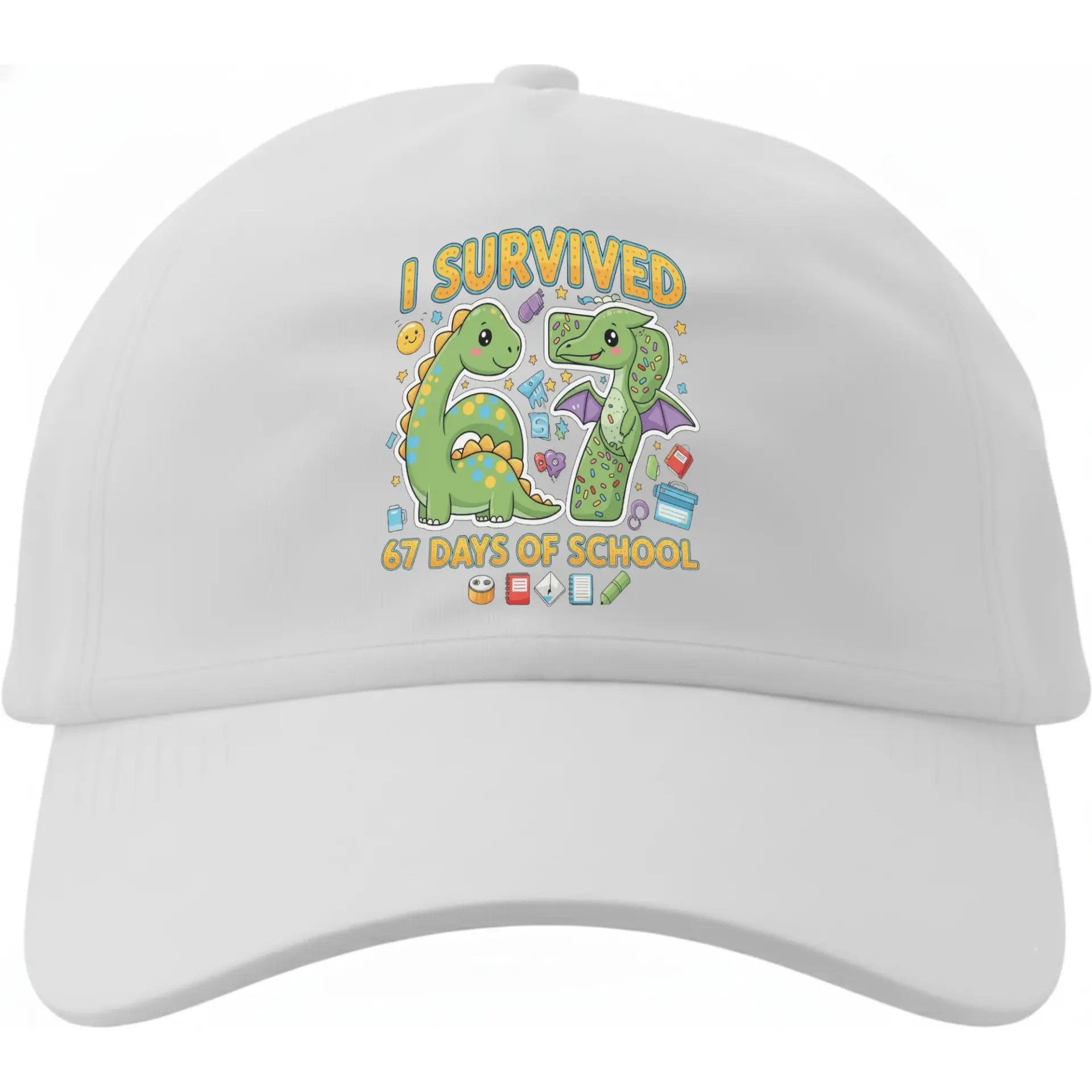 Baseball Cap I Survived 67 Days of School Cute Dinosaur Graphic Hat Fun Printed Cotton Blend Dad Hat Unisex Accessory
