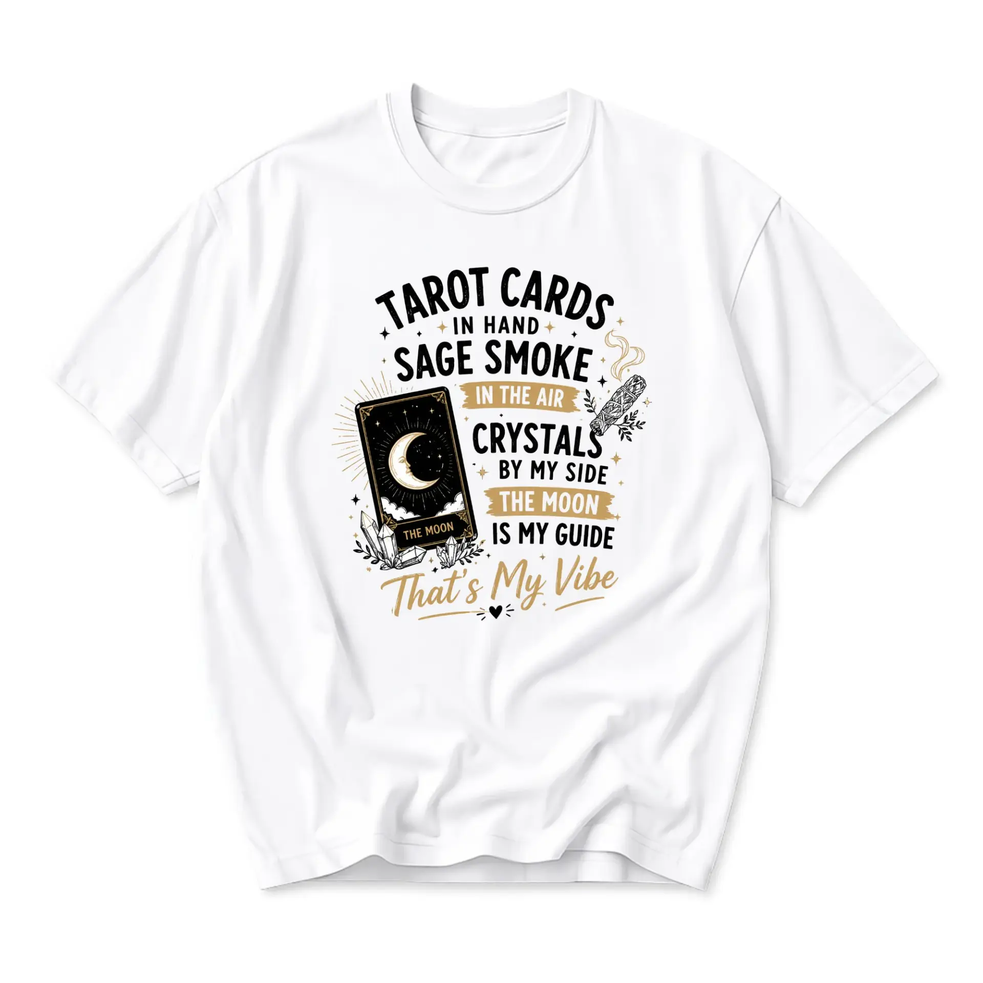 Graphic Tee Tarot Cards Sage Smoke Celestial Mystical Design Unisex Casual Crew Neck Short Sleeve Cotton Shirt